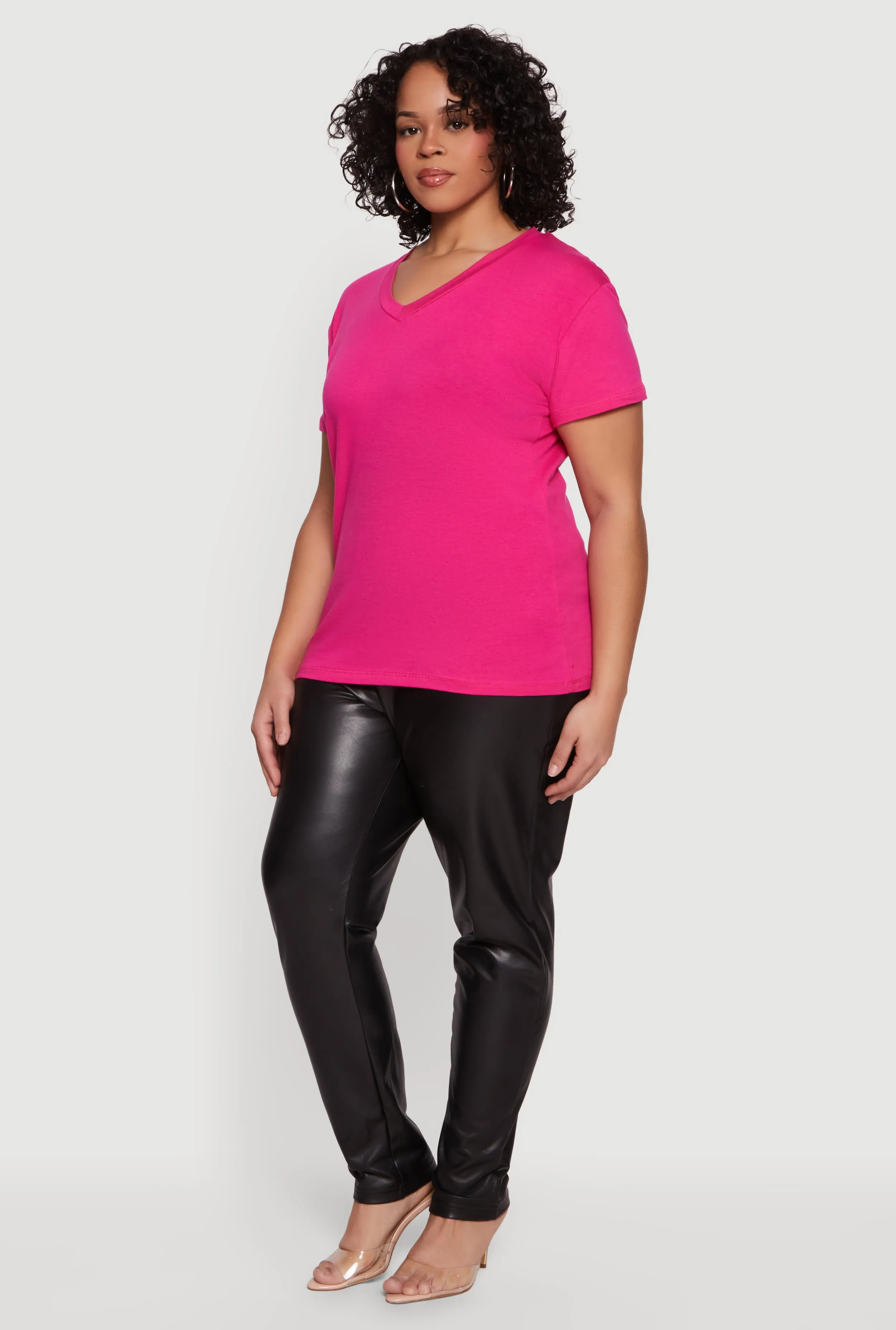 Plus Size Basic V-Neck Short Sleeve T-Shirt sold by Rainbow product image thumbnail 3