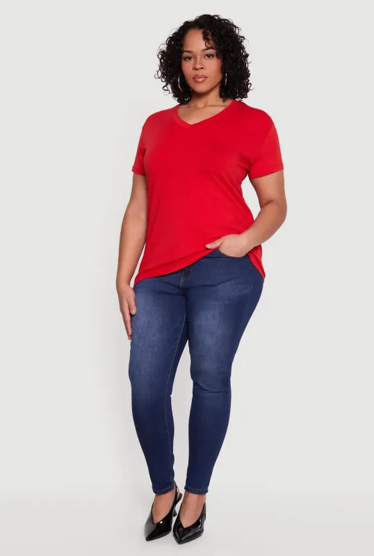 Plus Size Basic V-Neck Short Sleeve T-Shirt sold by Rainbow