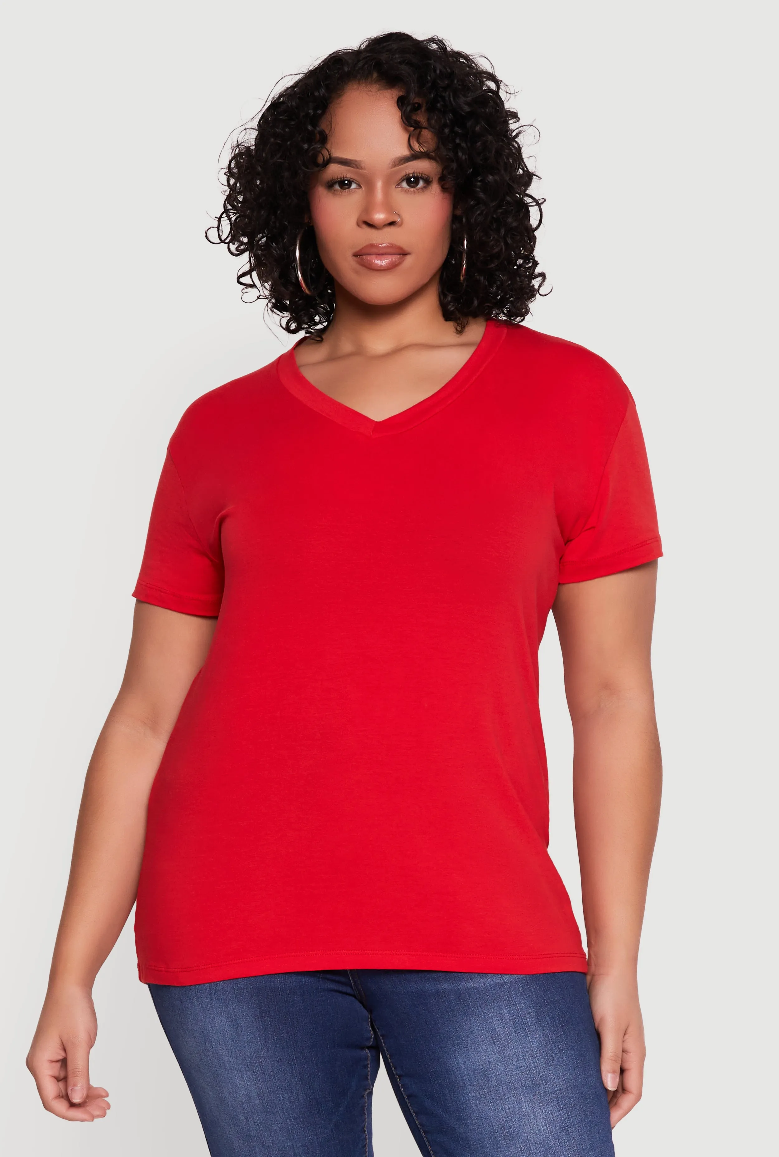 Plus Size Basic V-Neck Short Sleeve T-Shirt sold by Rainbow product image thumbnail 2