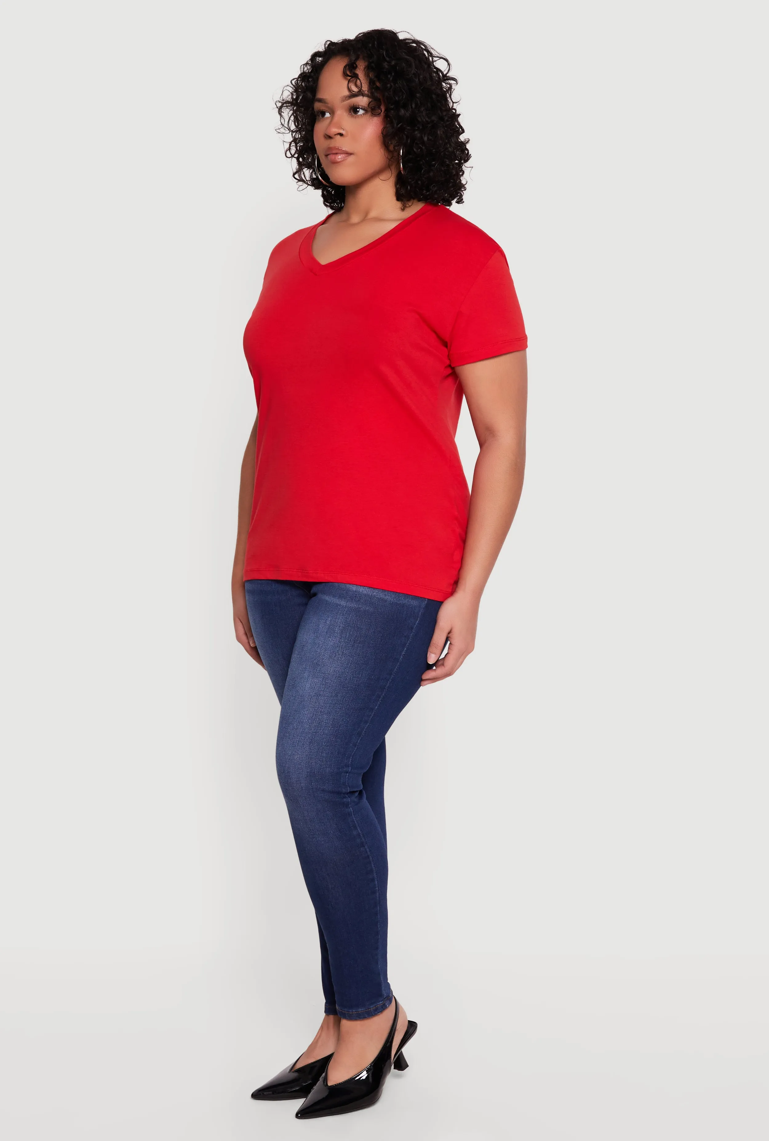 Plus Size Basic V-Neck Short Sleeve T-Shirt sold by Rainbow product image thumbnail 3