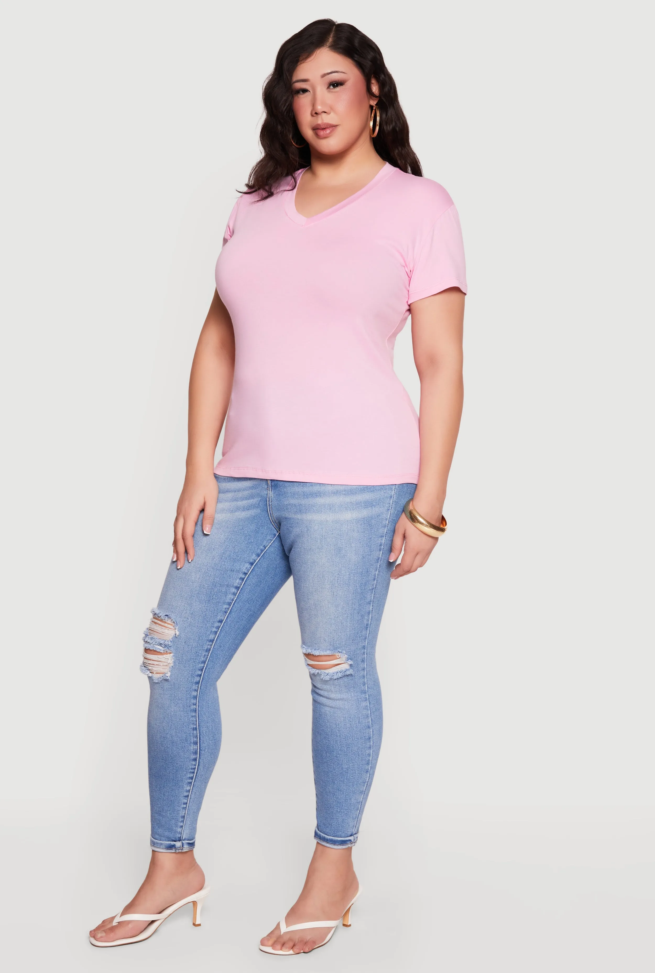 Plus Size Basic V-Neck Short Sleeve T-Shirt sold by Rainbow product image thumbnail 3