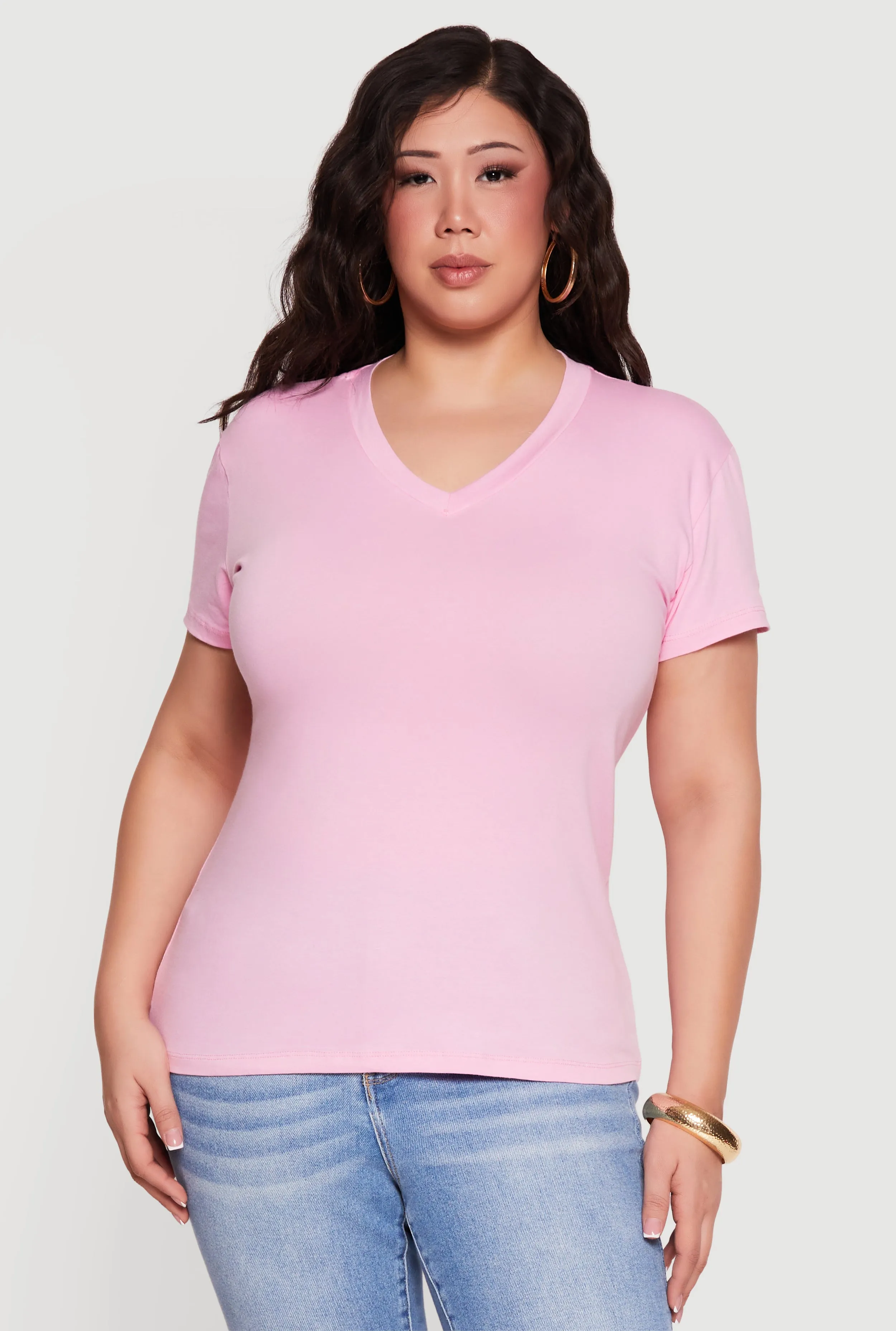 Plus Size Basic V-Neck Short Sleeve T-Shirt sold by Rainbow product image thumbnail 2