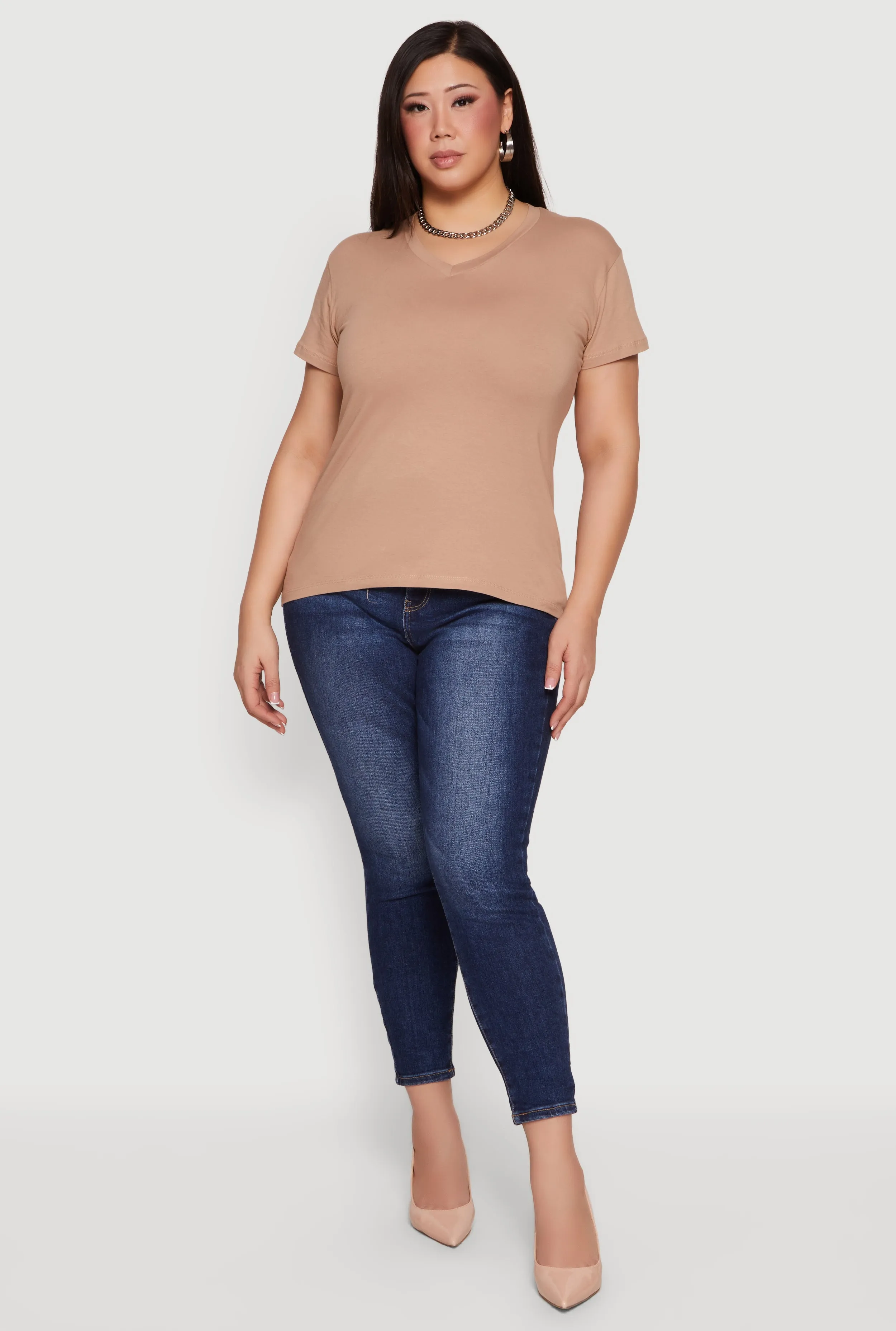 Plus Size Basic V-Neck Short Sleeve T-Shirt sold by Rainbow
