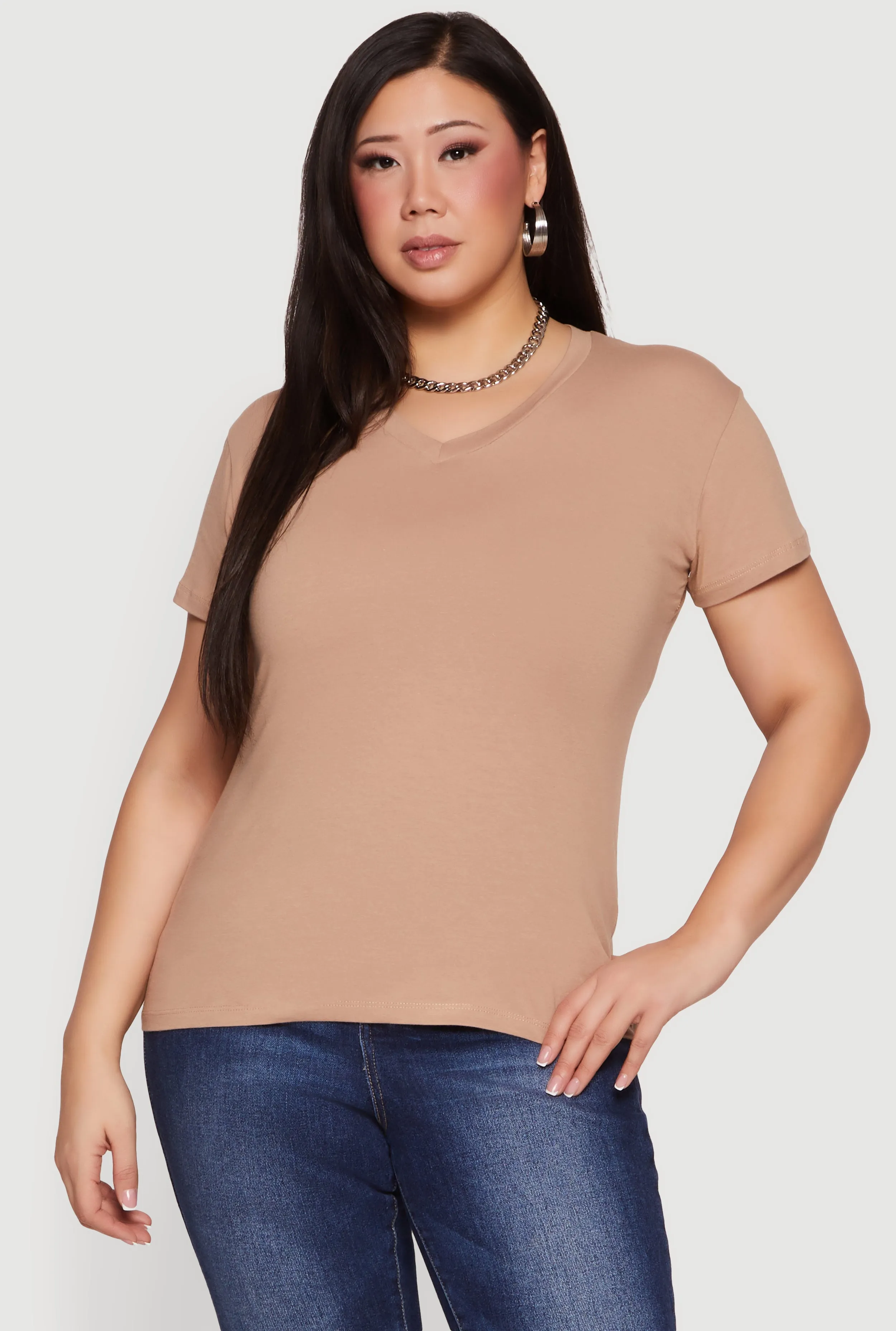 Plus Size Basic V-Neck Short Sleeve T-Shirt sold by Rainbow product image thumbnail 2