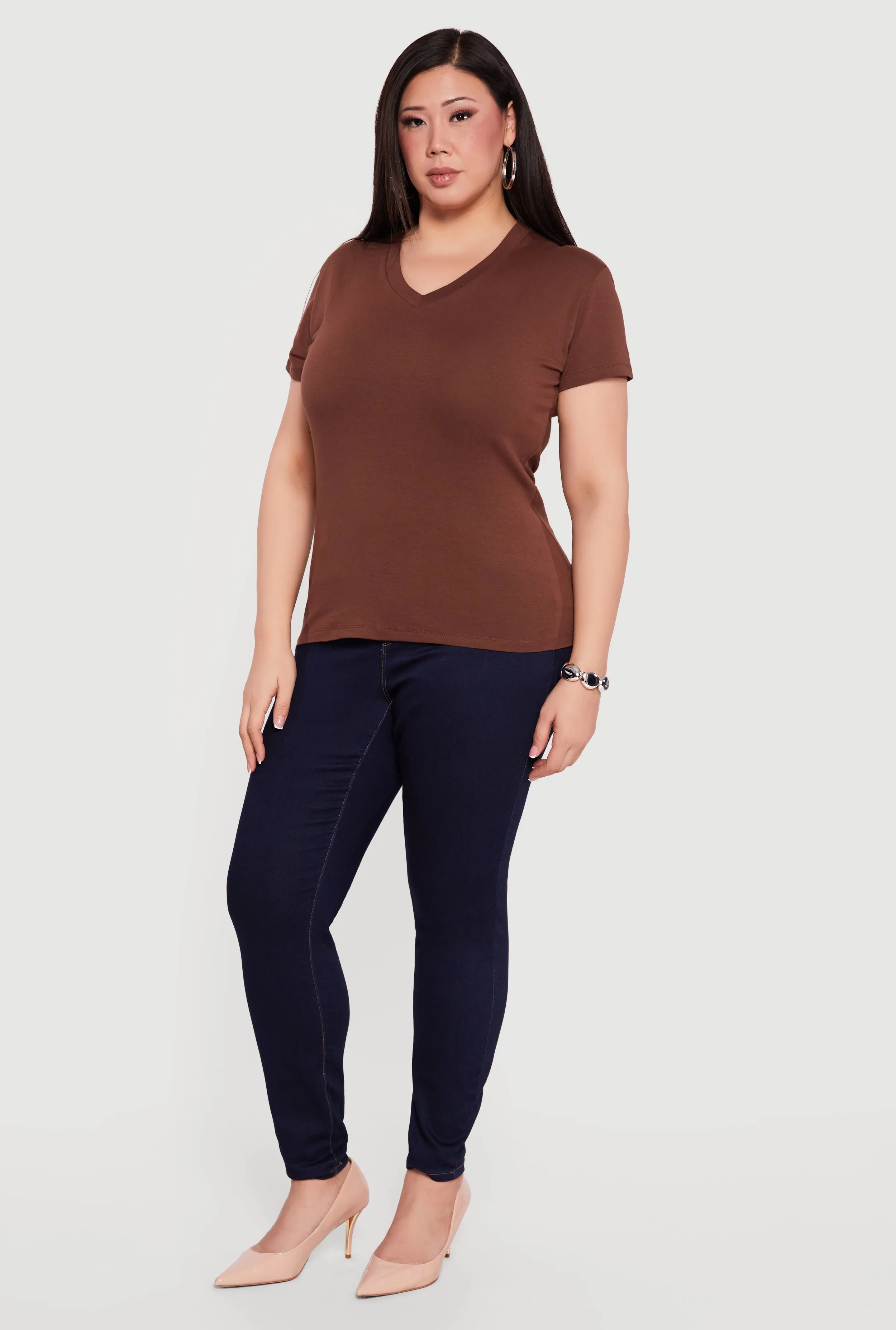 Plus Size Basic V-Neck Short Sleeve T-Shirt sold by Rainbow product image thumbnail 3