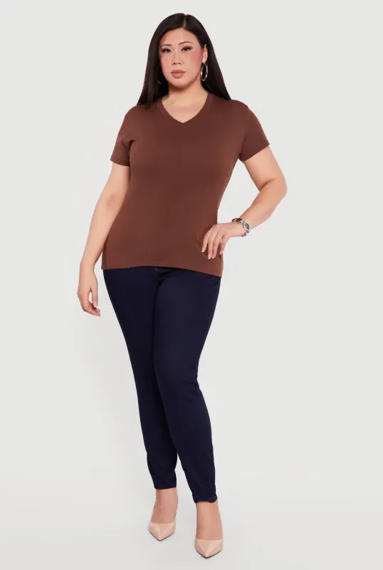 Plus Size Basic V-Neck Short Sleeve T-Shirt sold by Rainbow