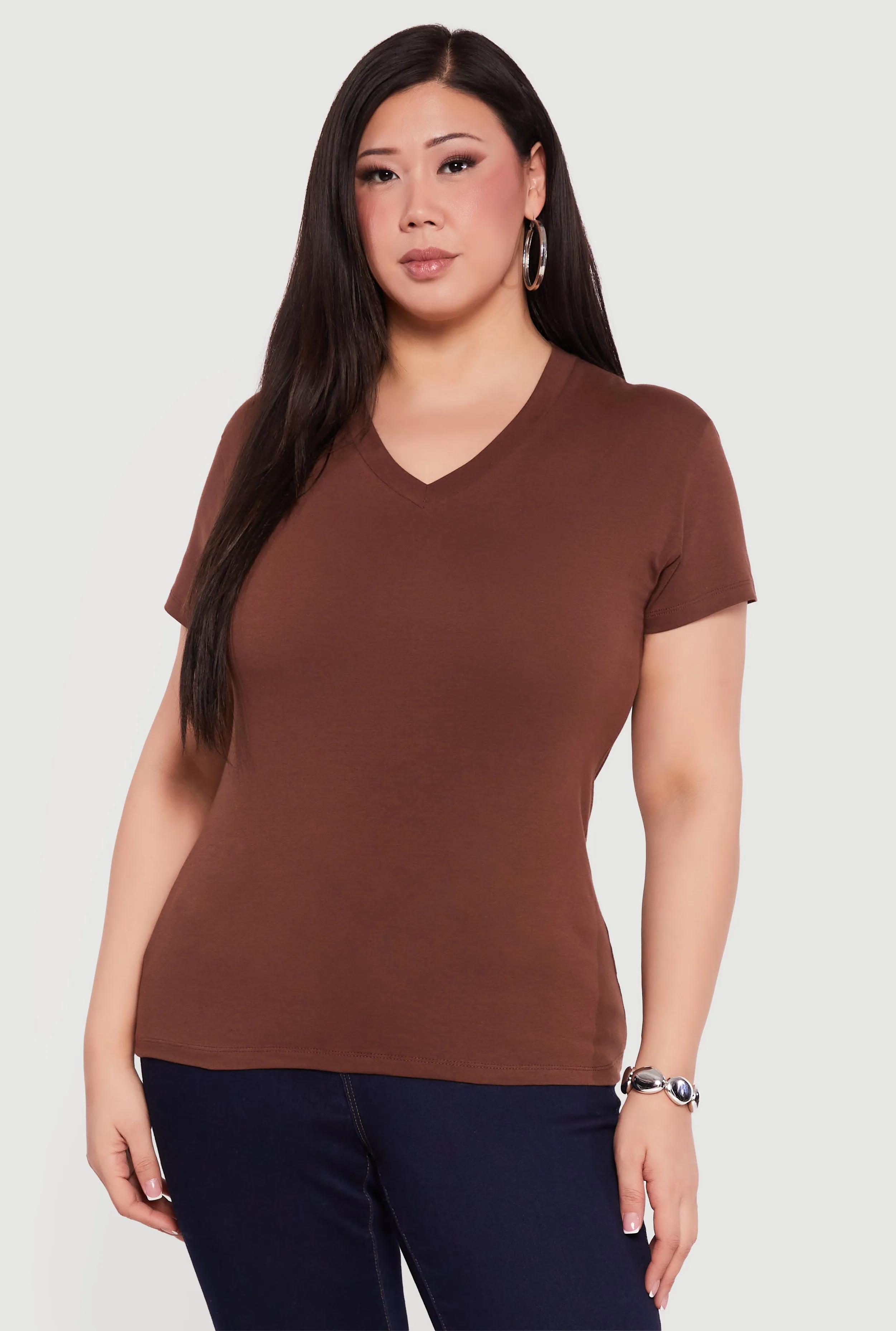 Plus Size Basic V-Neck Short Sleeve T-Shirt sold by Rainbow product image thumbnail 2