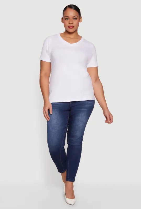 Plus Size Basic V-Neck Short Sleeve T-Shirt sold by Rainbow