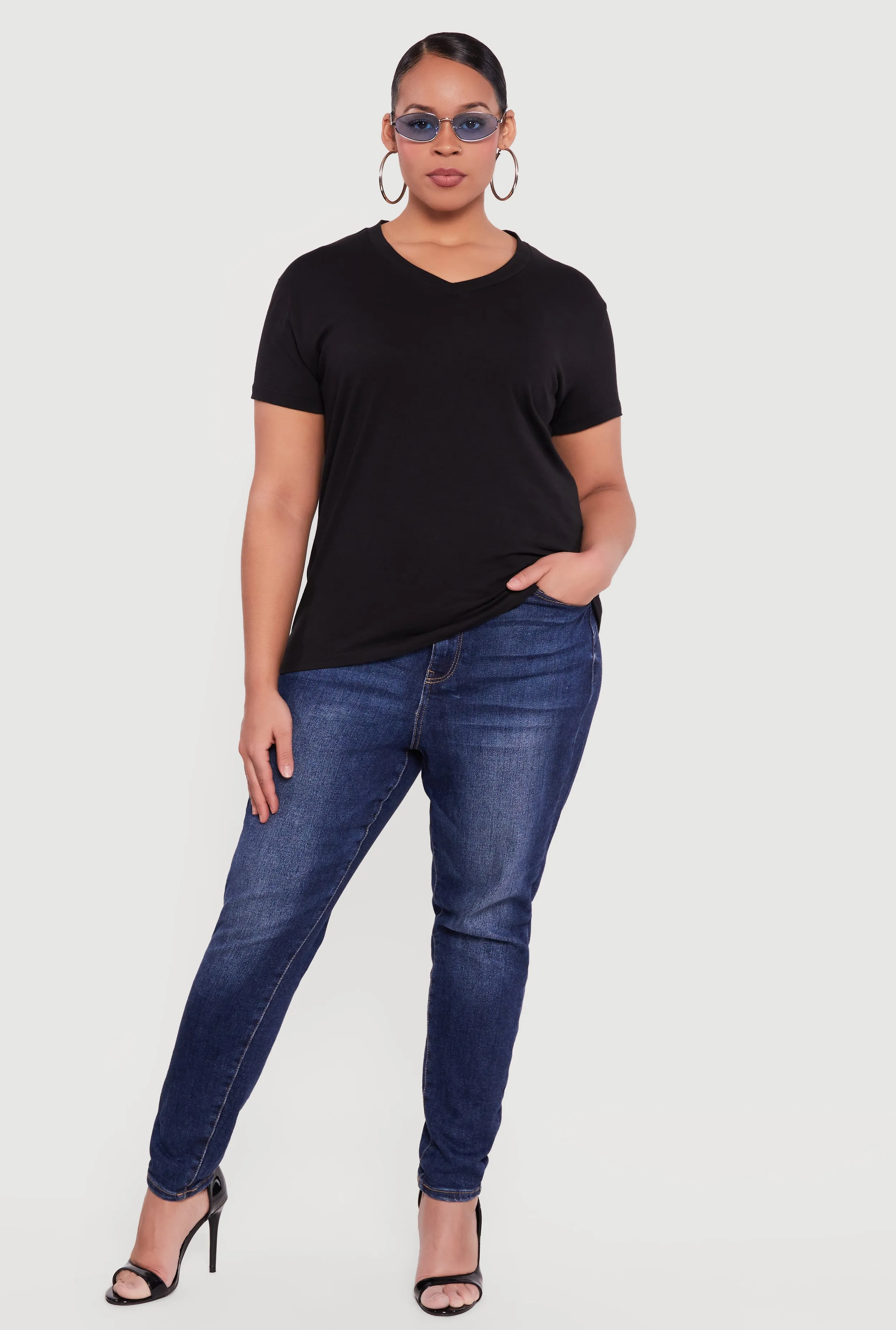 Plus Size Basic V-Neck Short Sleeve T-Shirt sold by Rainbow