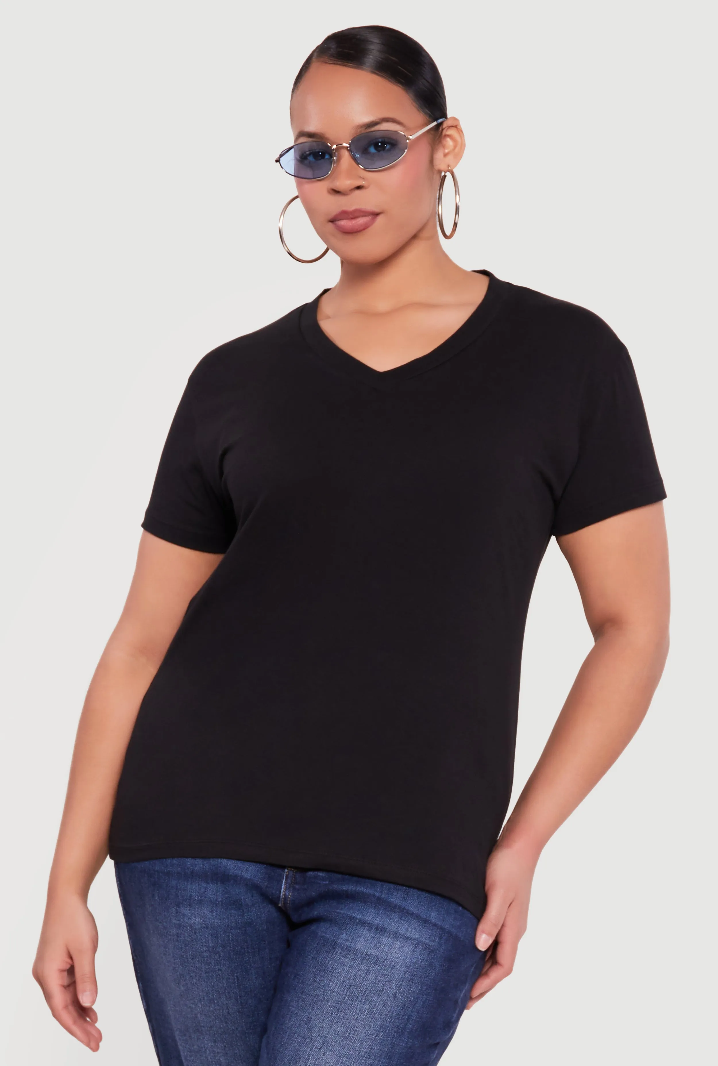 Plus Size Basic V-Neck Short Sleeve T-Shirt sold by Rainbow product image thumbnail 2