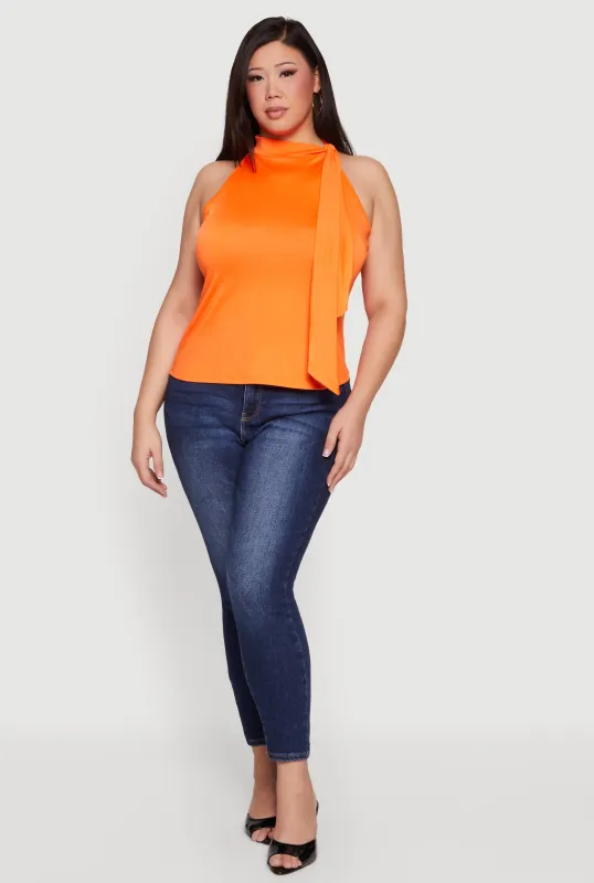 Plus Size Sleeveless Tie Neck Blouse sold by Rainbow