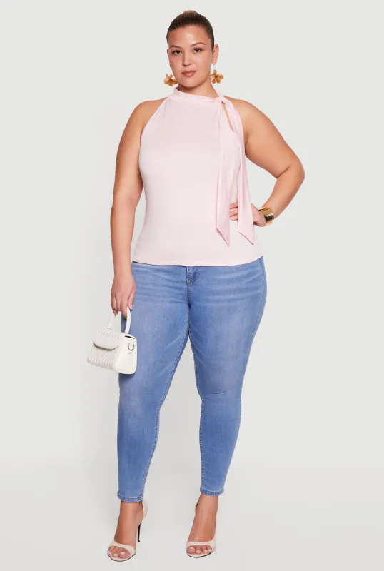 Plus Size Sleeveless Tie Neck Blouse sold by Rainbow