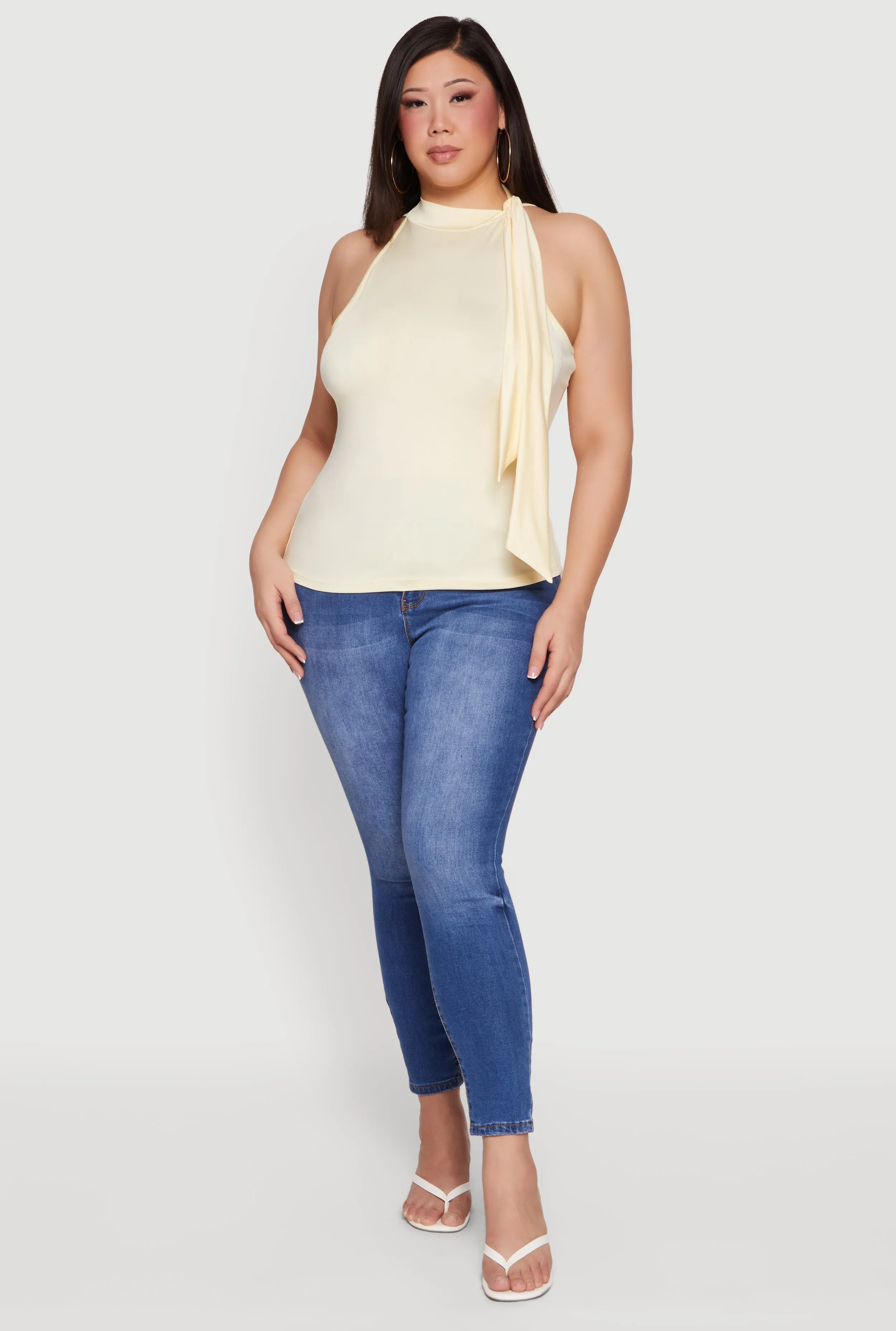 Plus Size Sleeveless Tie Neck Blouse sold by Rainbow