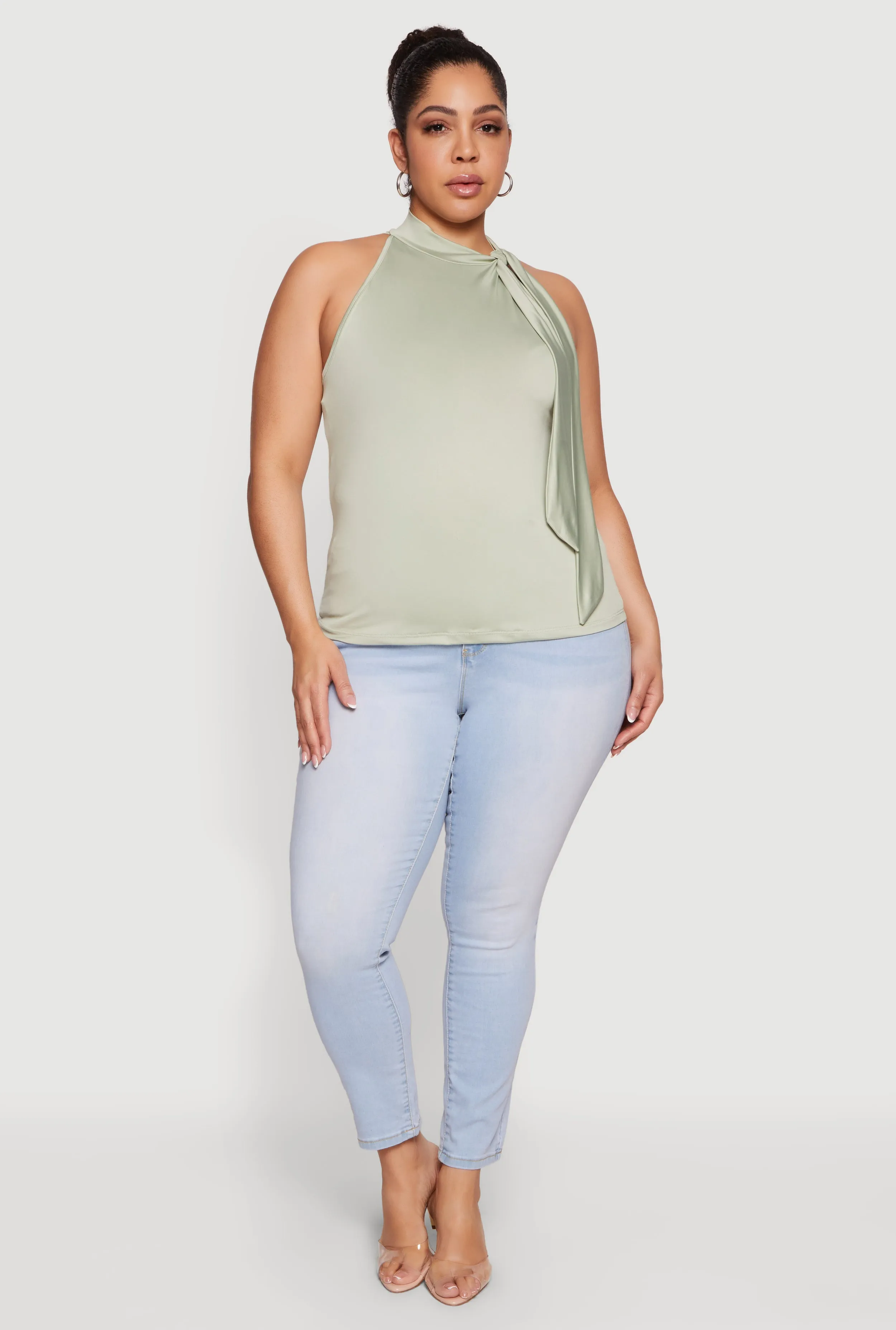 Plus Size Sleeveless Tie Neck Blouse sold by Rainbow