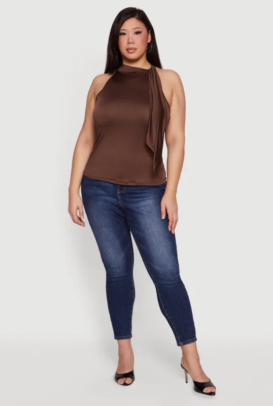 Plus Size Sleeveless Tie Neck Blouse sold by Rainbow