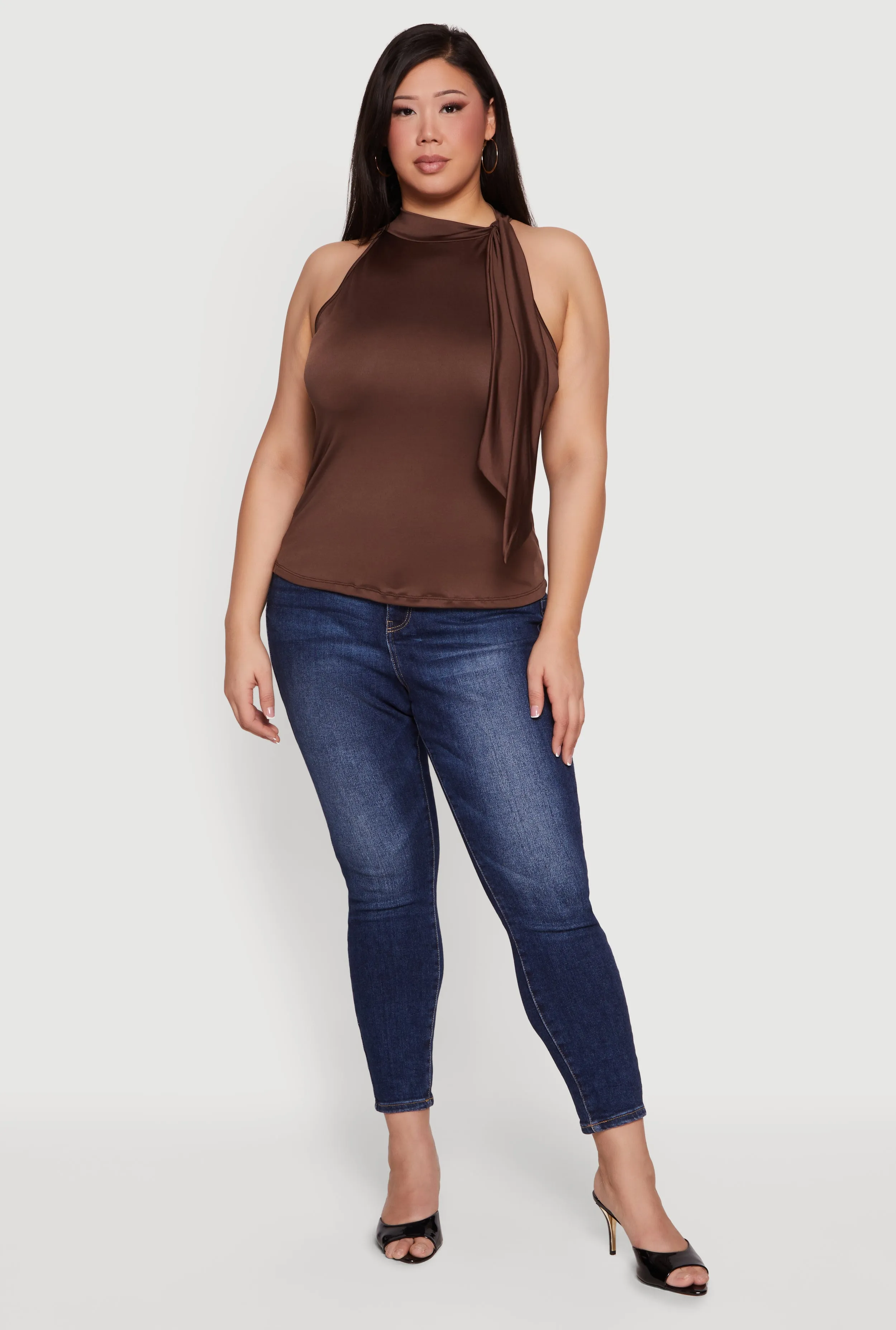 Plus Size Sleeveless Tie Neck Blouse sold by Rainbow