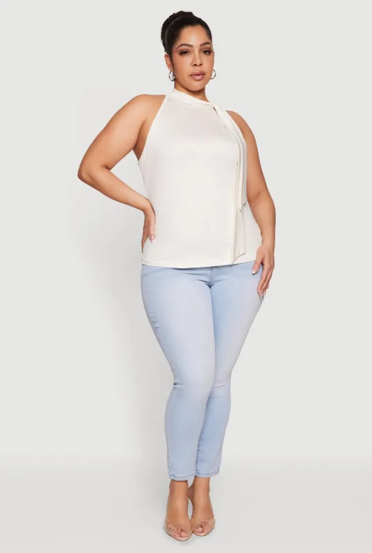 Plus Size Sleeveless Tie Neck Blouse sold by Rainbow