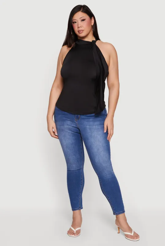 Plus Size Sleeveless Tie Neck Blouse sold by Rainbow
