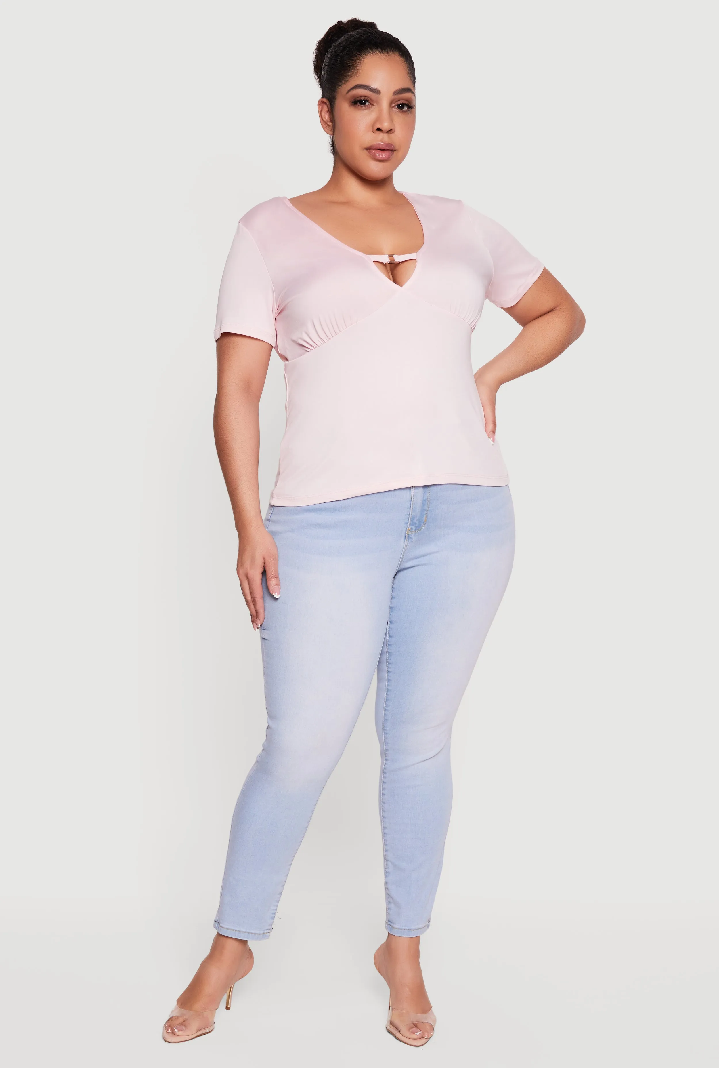 Plus Size Metallic Detail Keyhole Top sold by Rainbow