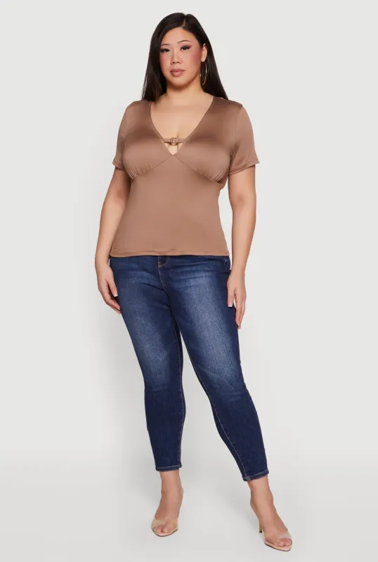 Plus Size Metallic Detail Keyhole Top sold by Rainbow