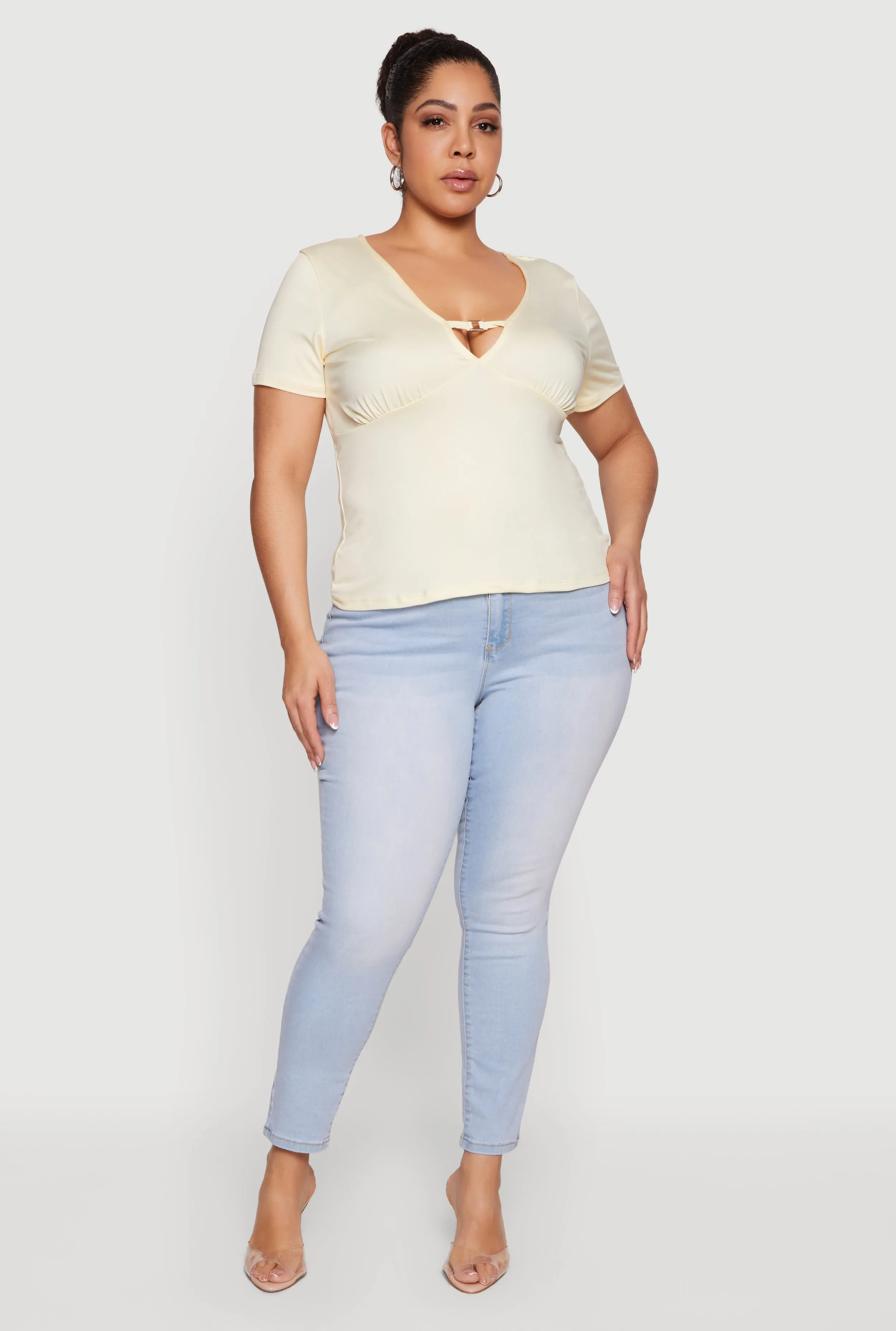 Plus Size Metallic Detail Keyhole Top sold by Rainbow