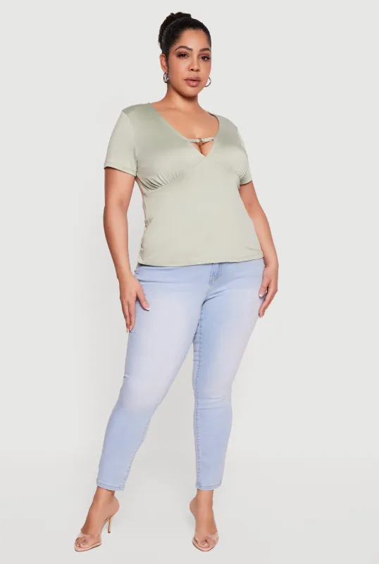 Plus Size Metallic Detail Keyhole Top sold by Rainbow