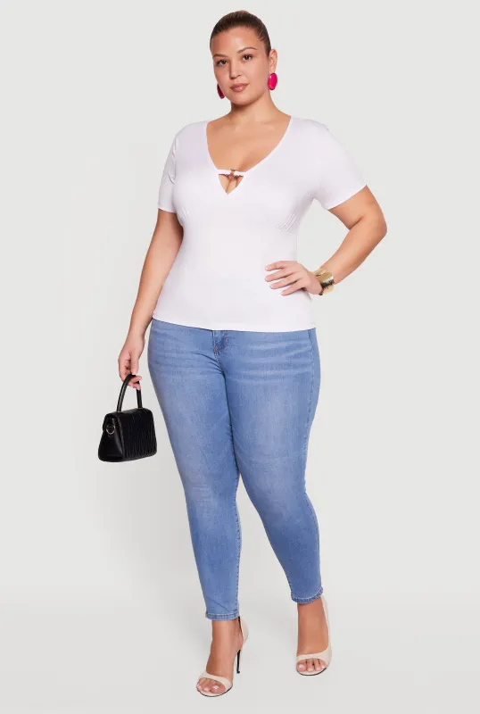 Plus Size Metallic Detail Keyhole Top sold by Rainbow