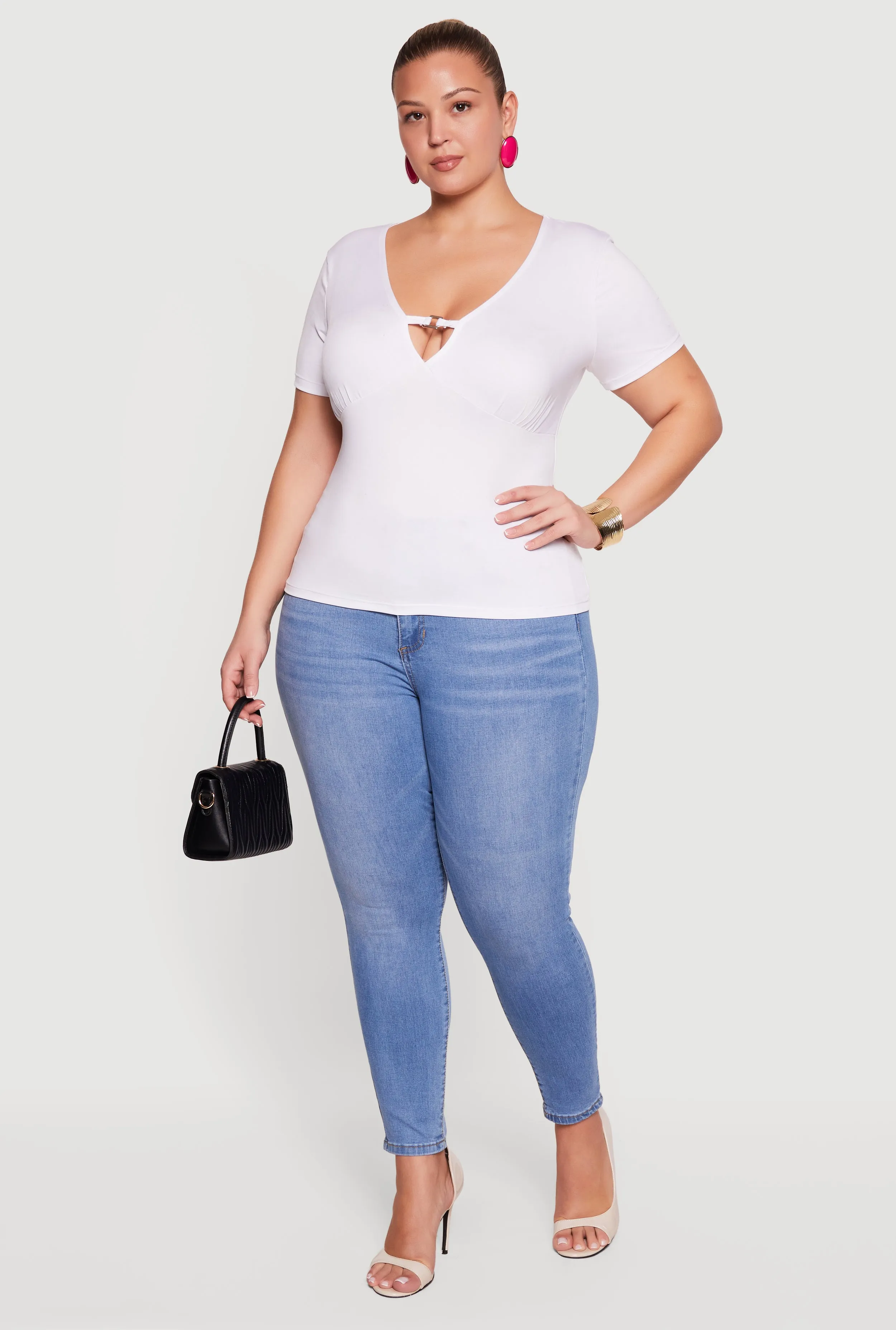 Plus Size Metallic Detail Keyhole Top sold by Rainbow