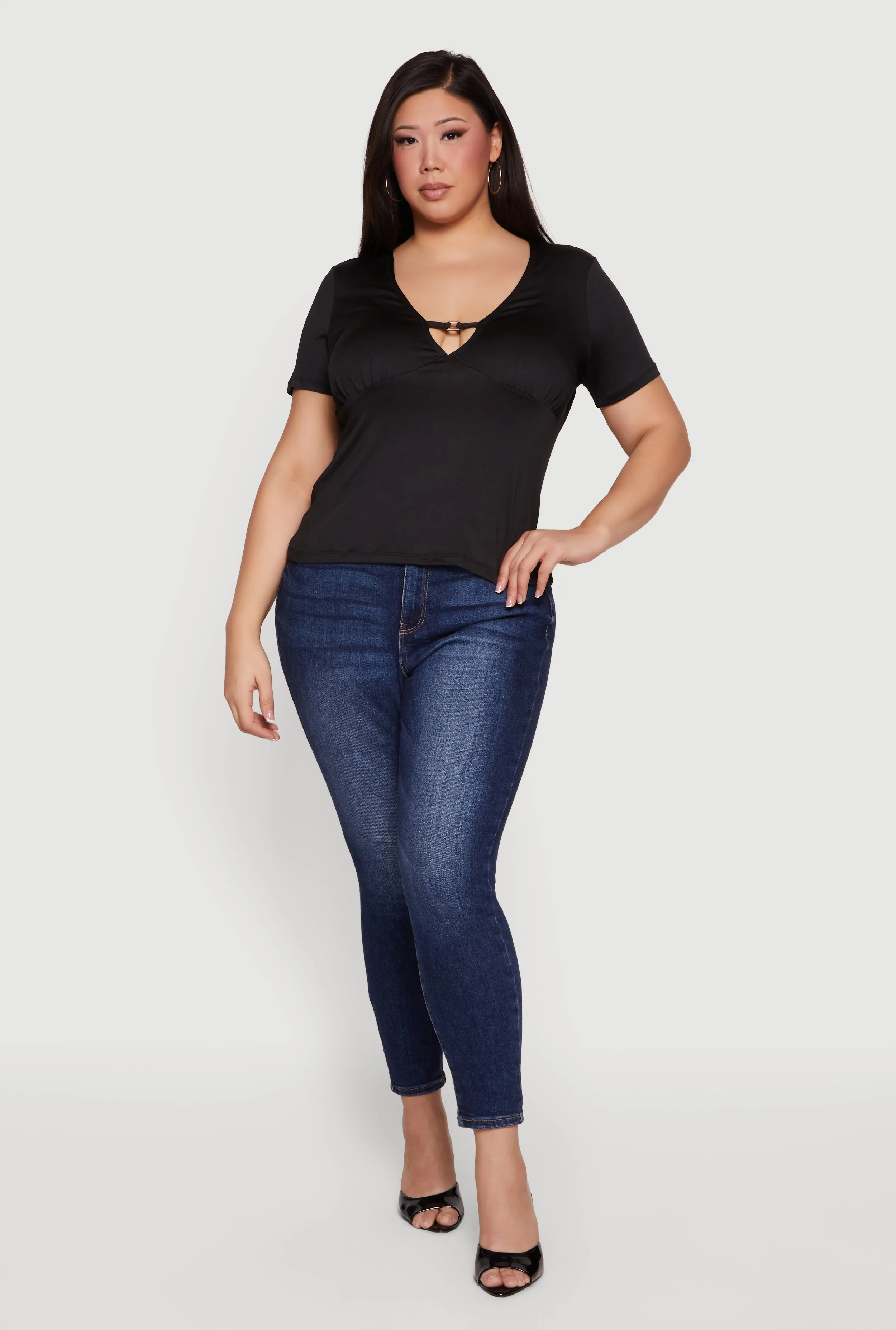 Plus Size Metallic Detail Keyhole Top sold by Rainbow