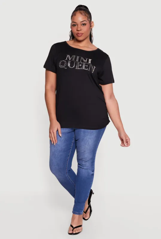 Plus Size Mini Queen Rhinestone Studded Tee sold by Rainbow