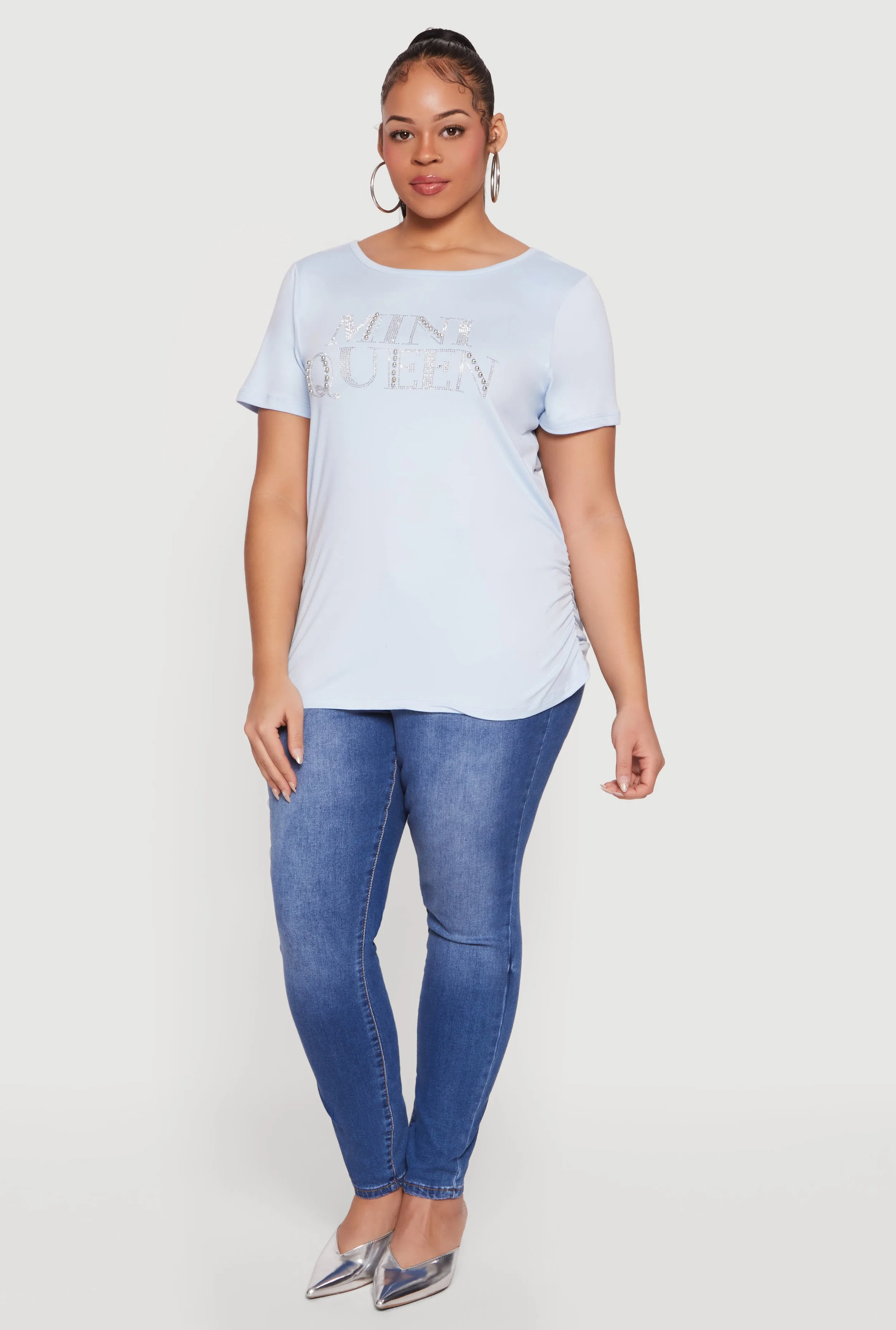 Plus Size Mini Queen Rhinestone Studded Tee sold by Rainbow