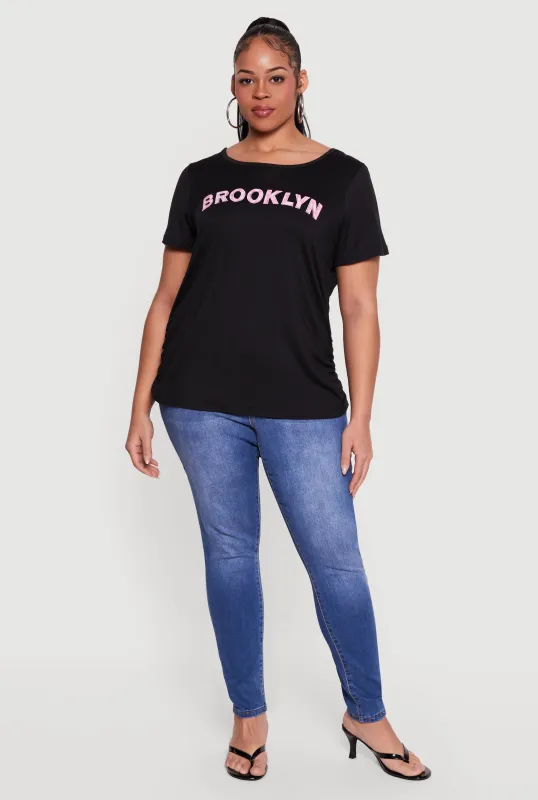 Plus Size Brooklyn Gingham Detail Graphic Tee made by Rainbow