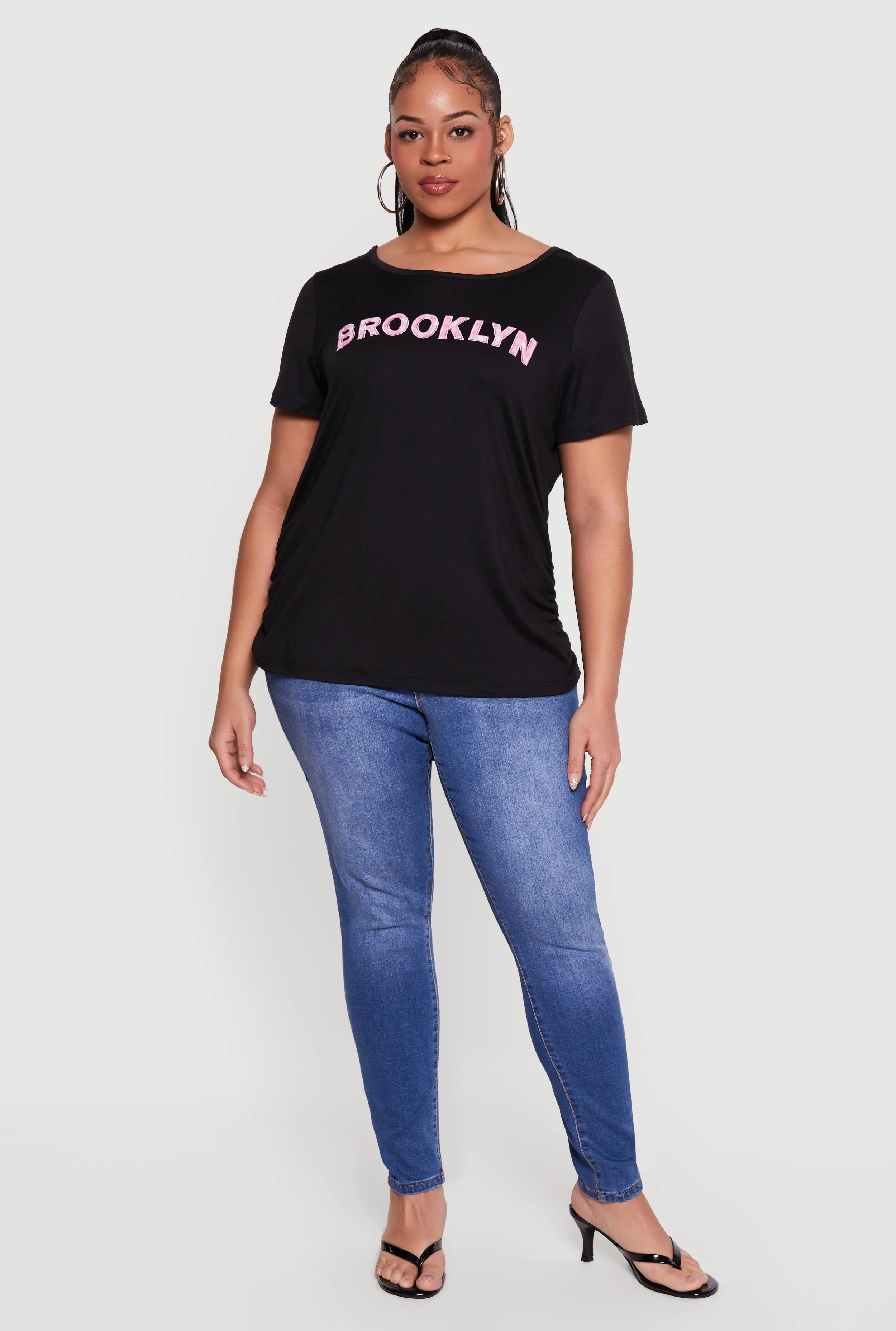 Plus Size Brooklyn Gingham Detail Graphic Tee sold by Rainbow