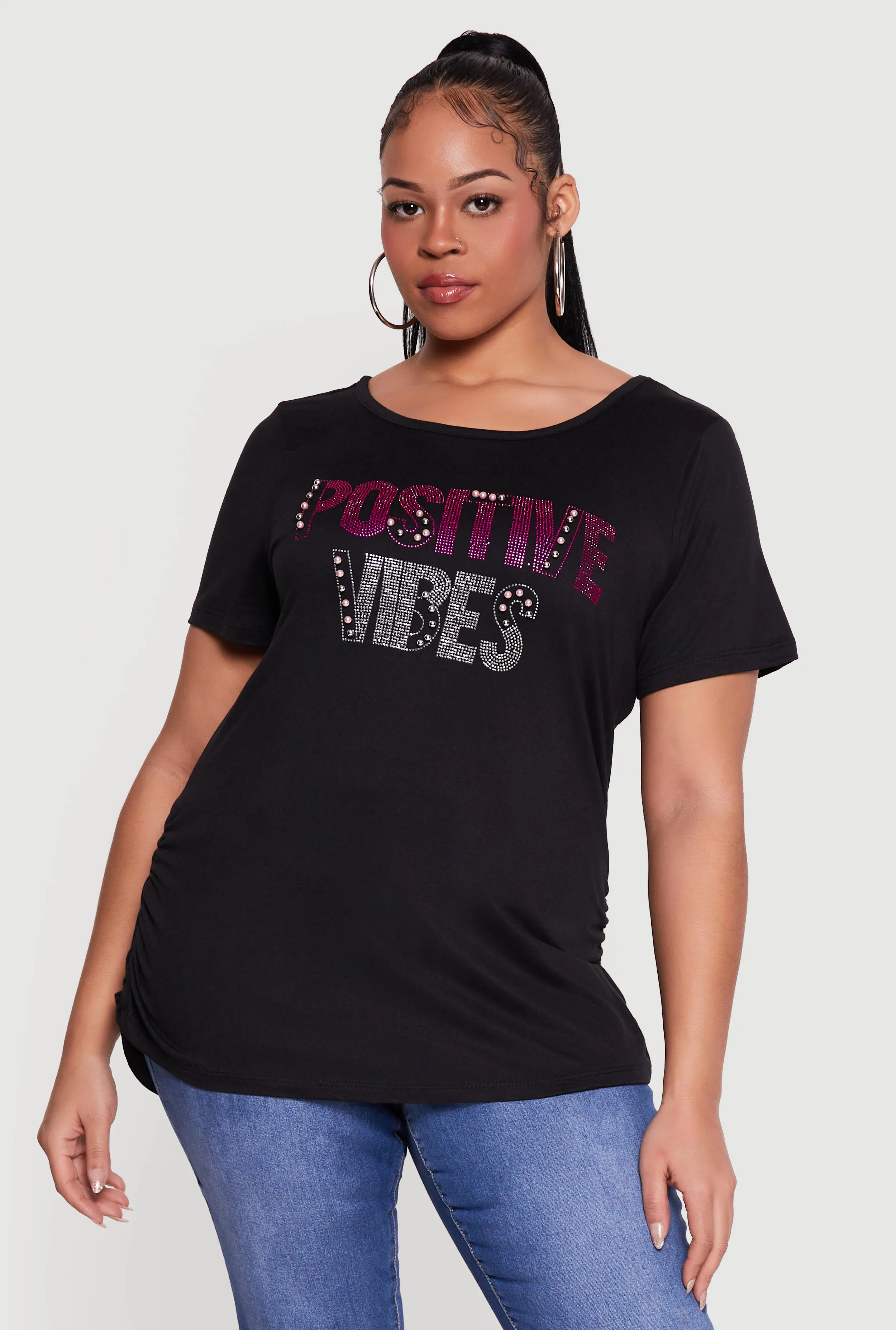 Plus Size Positive Vibes Rhinestone Studded Tee sold by Rainbow product image thumbnail 2