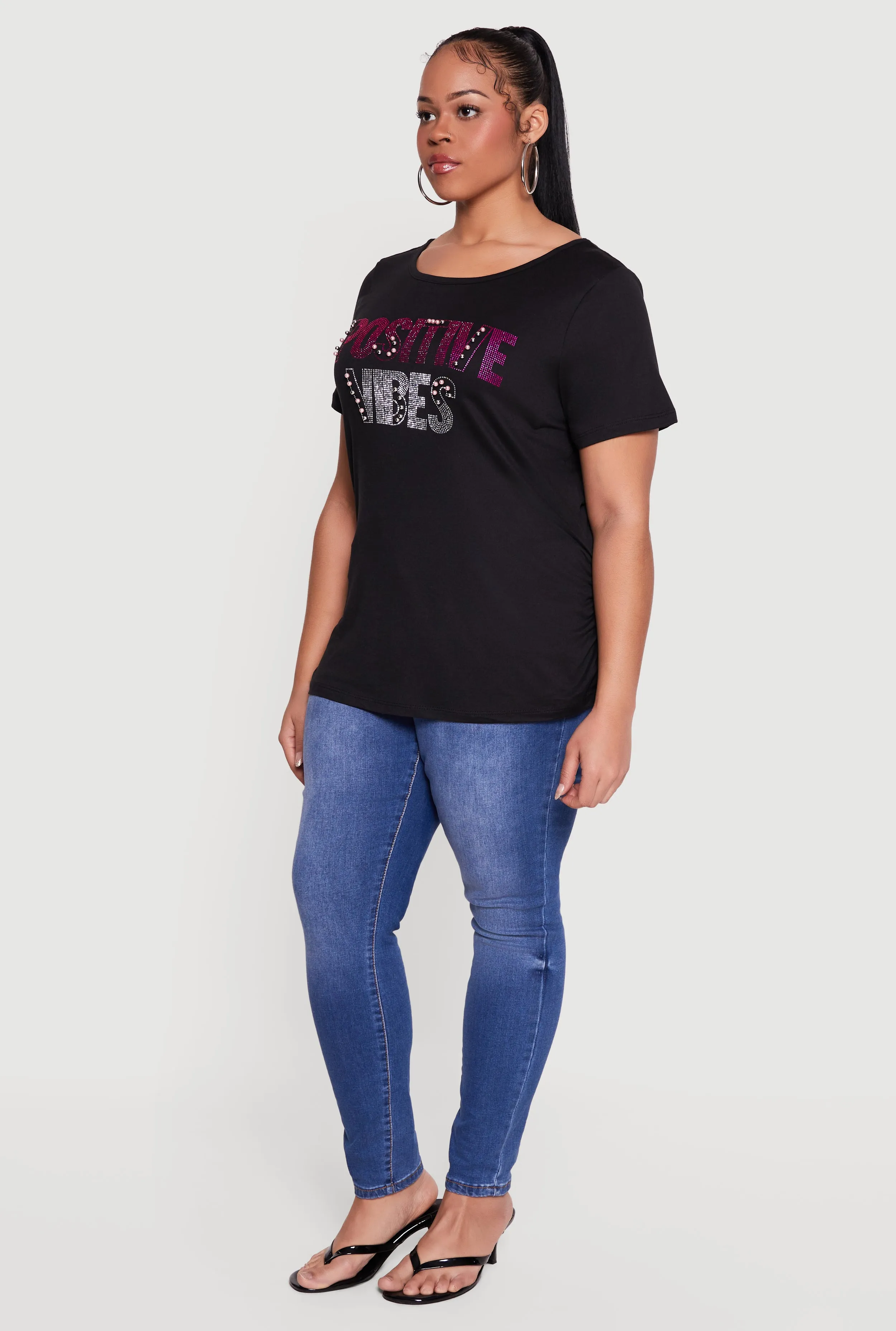 Plus Size Positive Vibes Rhinestone Studded Tee sold by Rainbow product image thumbnail 3