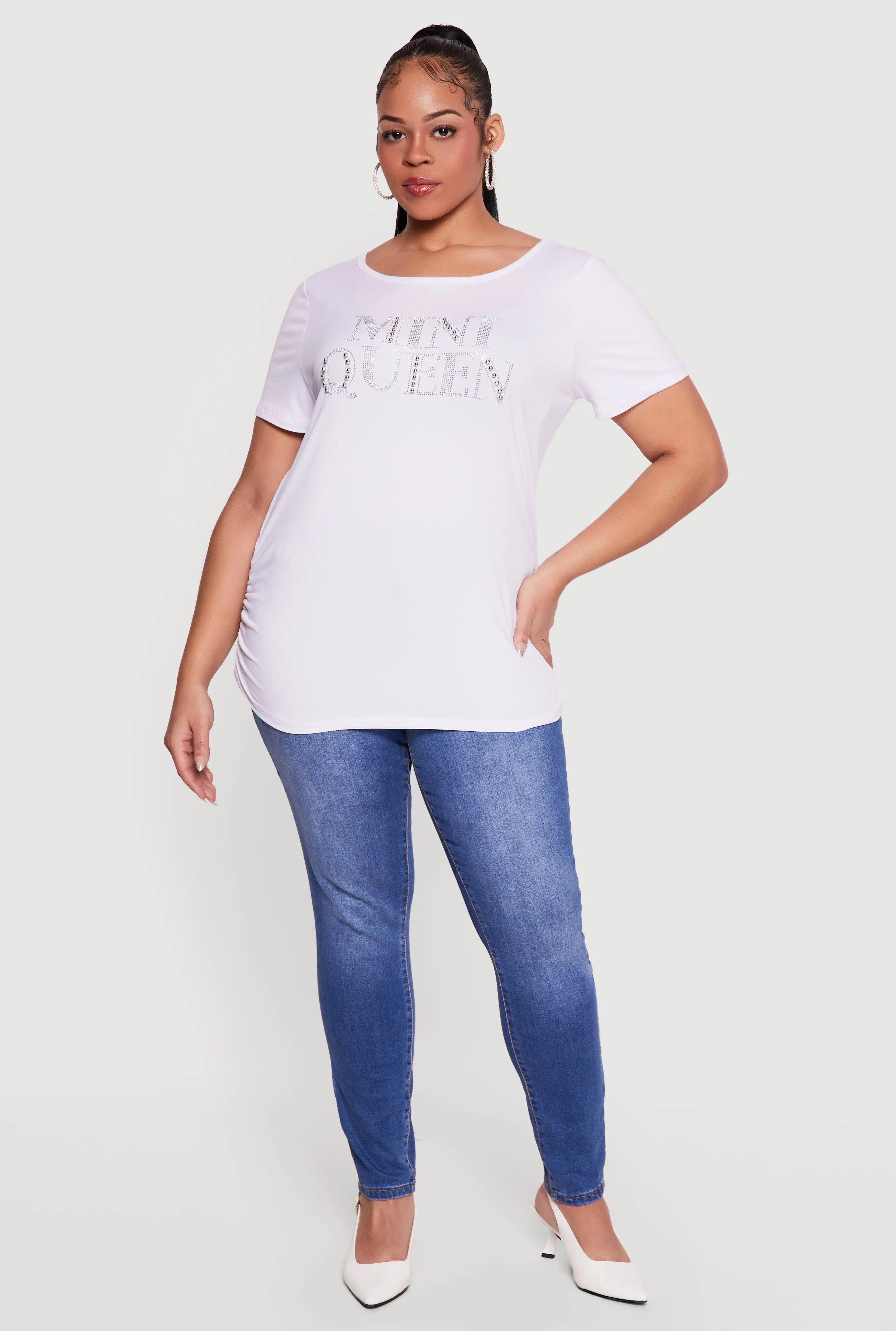 Plus Size Mini Queen Rhinestone Studded Tee sold by Rainbow