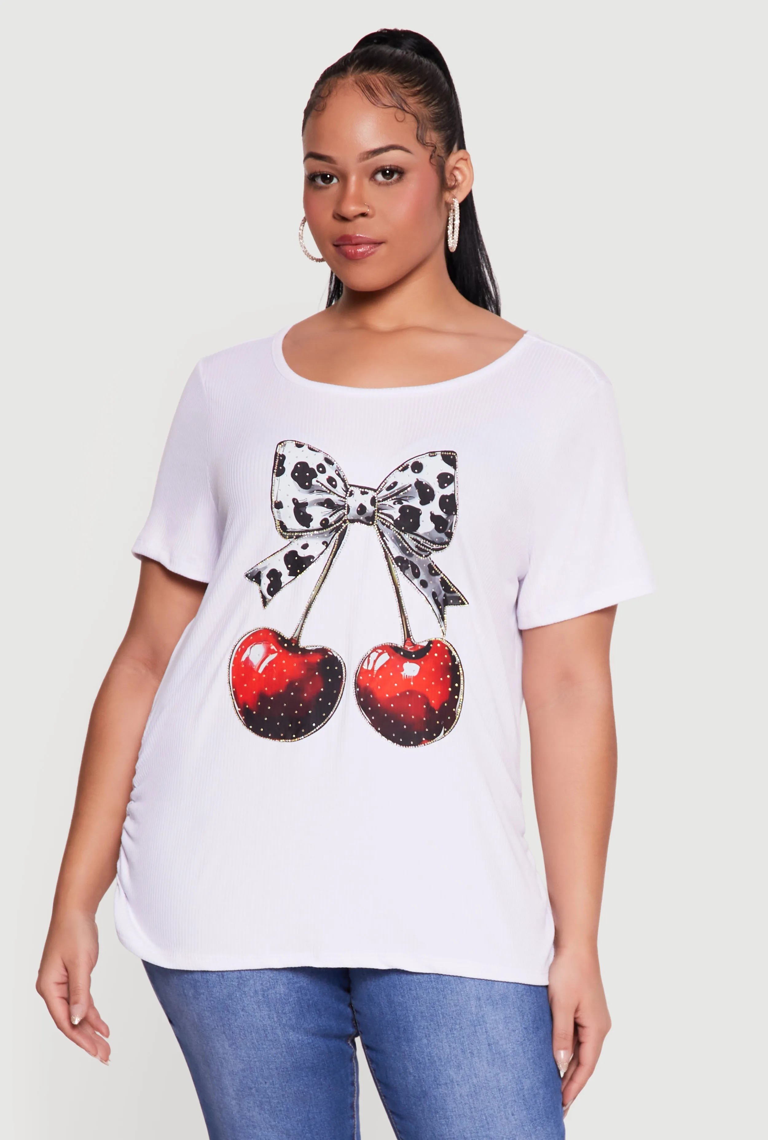 Plus Size Cherry Bow Rhinestone Graphic Tee sold by Rainbow product image thumbnail 2