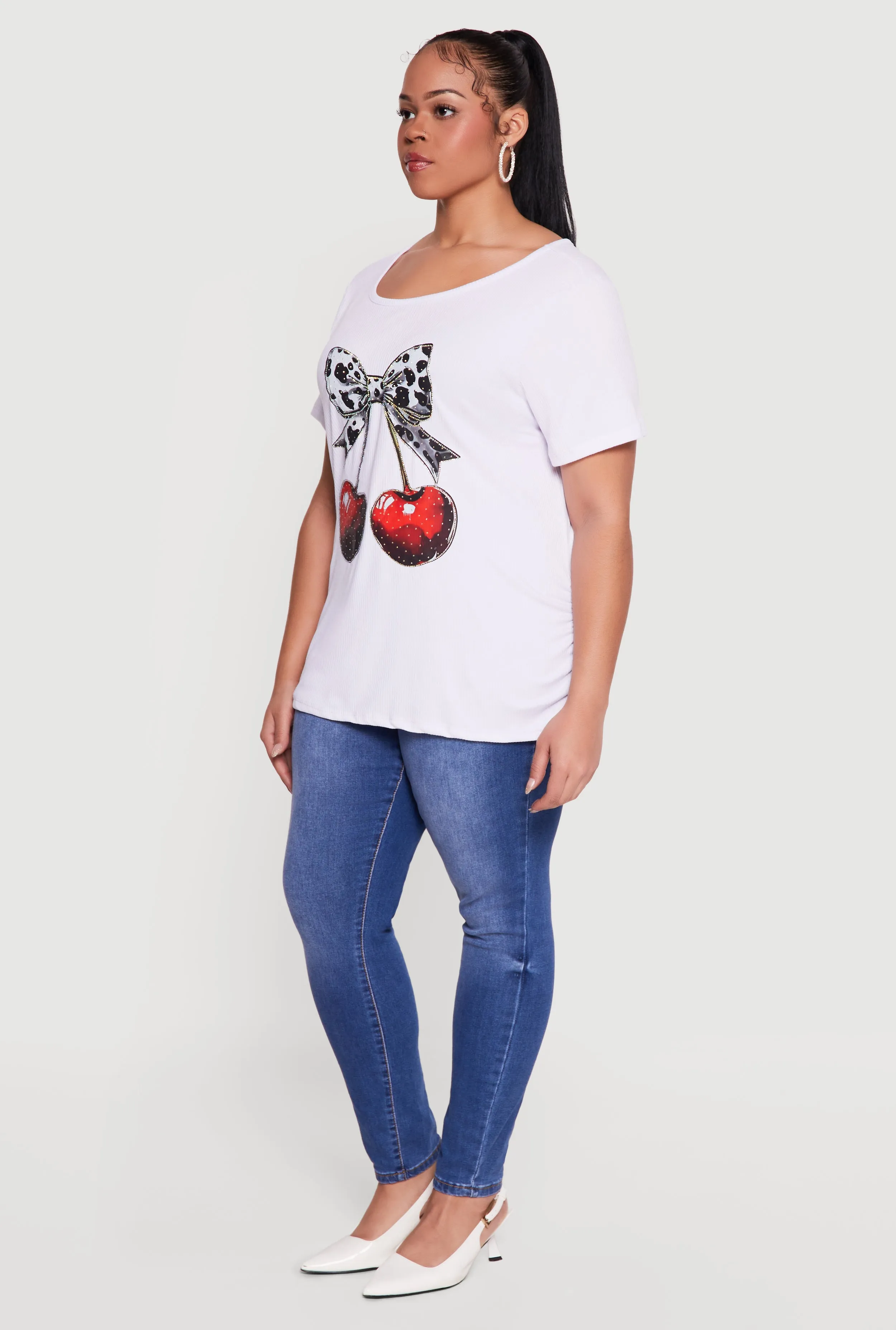 Plus Size Cherry Bow Rhinestone Graphic Tee sold by Rainbow product image thumbnail 3