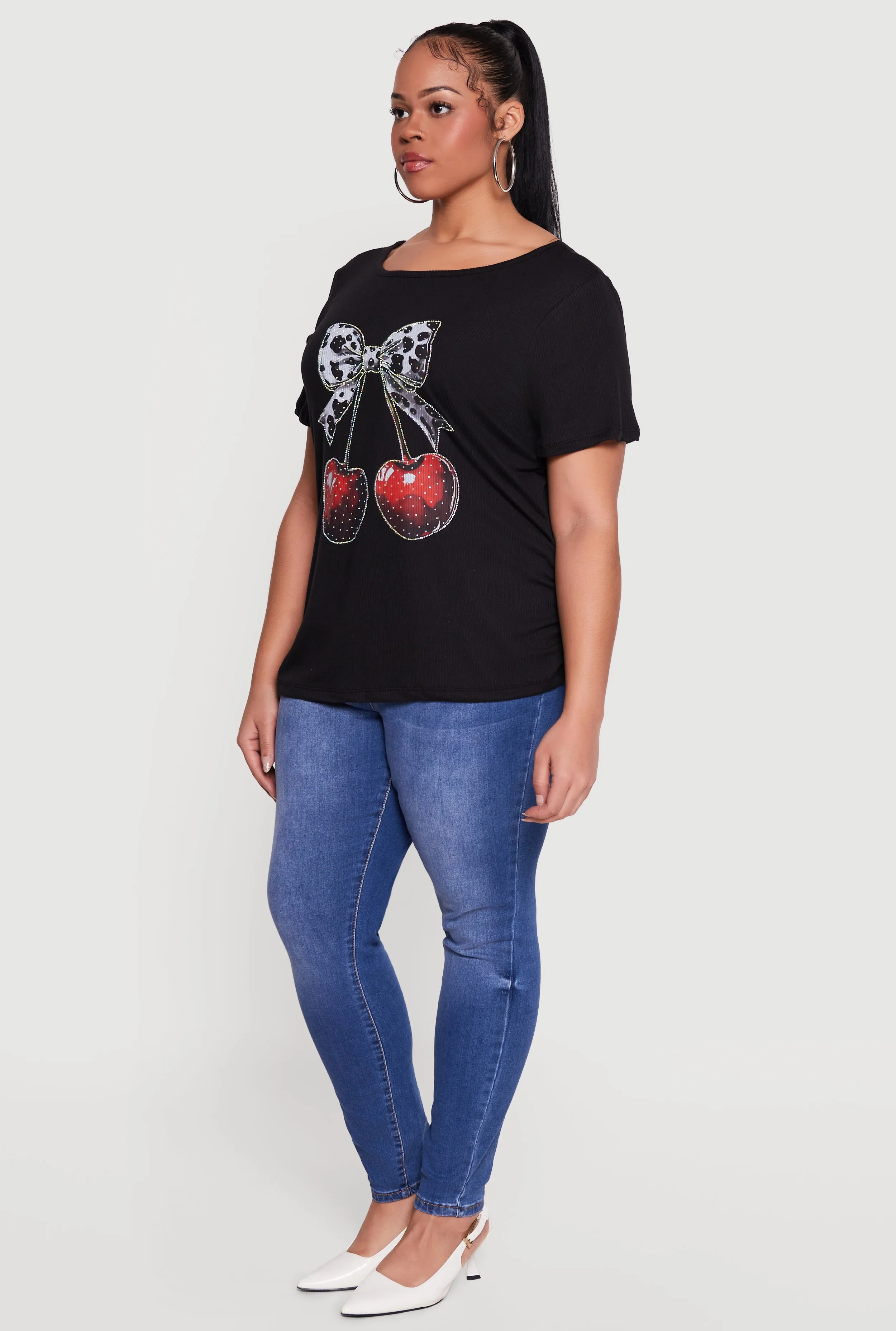 Plus Size Cherry Bow Rhinestone Graphic Tee sold by Rainbow product image thumbnail 3