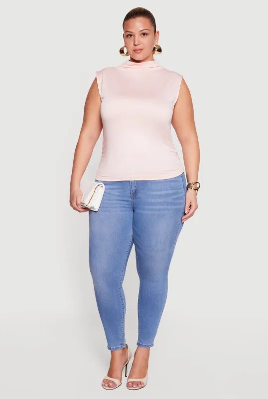 Plus Size Ruched Mock Neck Sleeveless Top sold by Rainbow