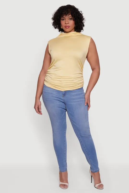 Plus Size Ruched Mock Neck Sleeveless Top sold by Rainbow