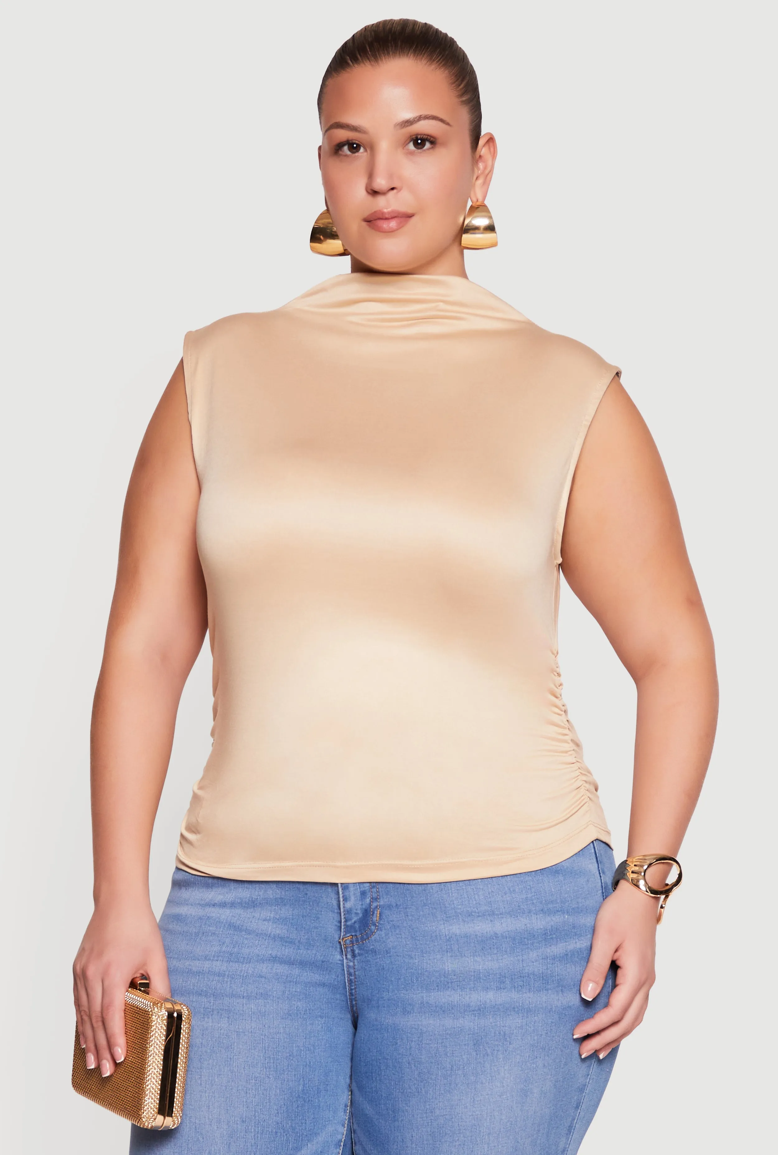 Plus Size Ruched Mock Neck Sleeveless Top sold by Rainbow product image thumbnail 2