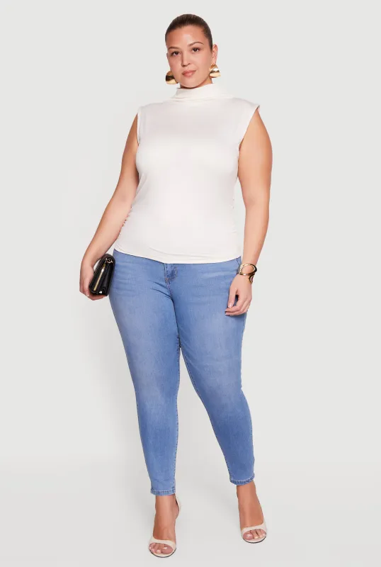 Plus Size Ruched Mock Neck Sleeveless Top sold by Rainbow