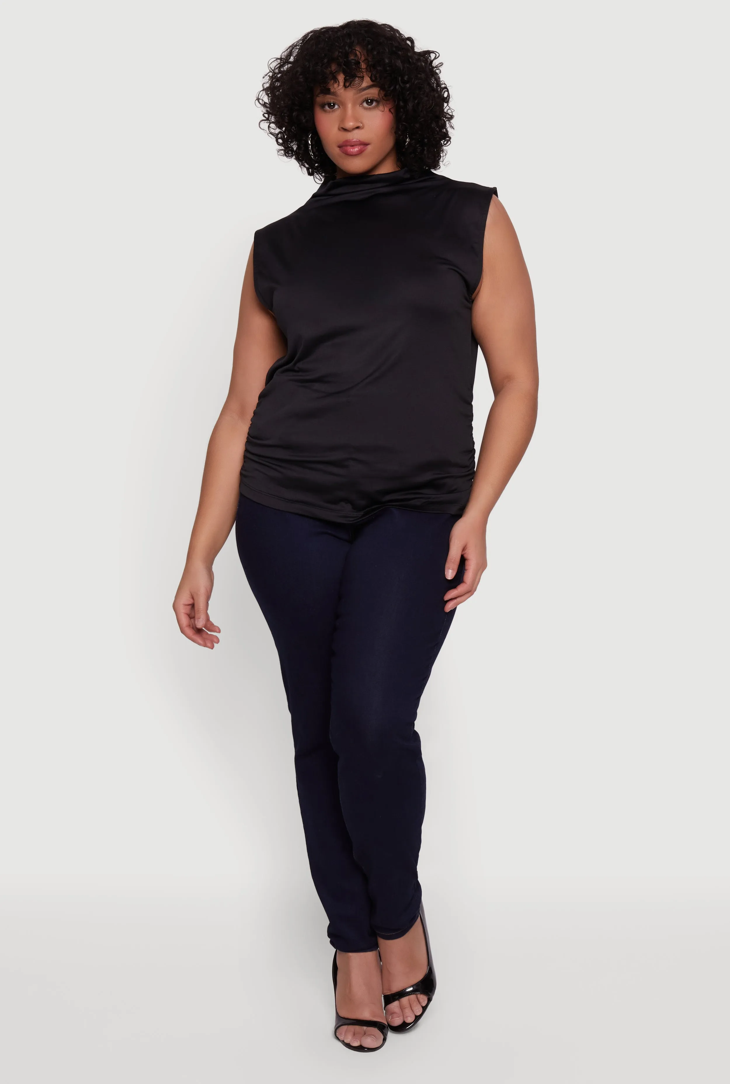 Plus Size Ruched Mock Neck Sleeveless Top sold by Rainbow