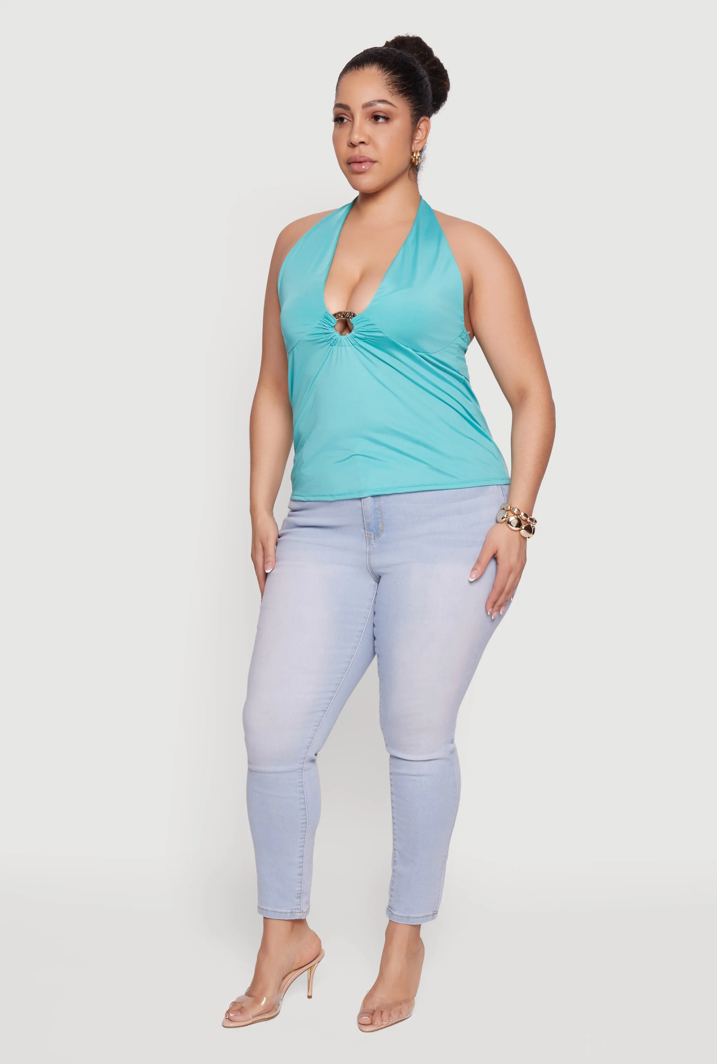 Plus Size Metallic O-Ring Keyhole Halter Top sold by Rainbow product image thumbnail 3