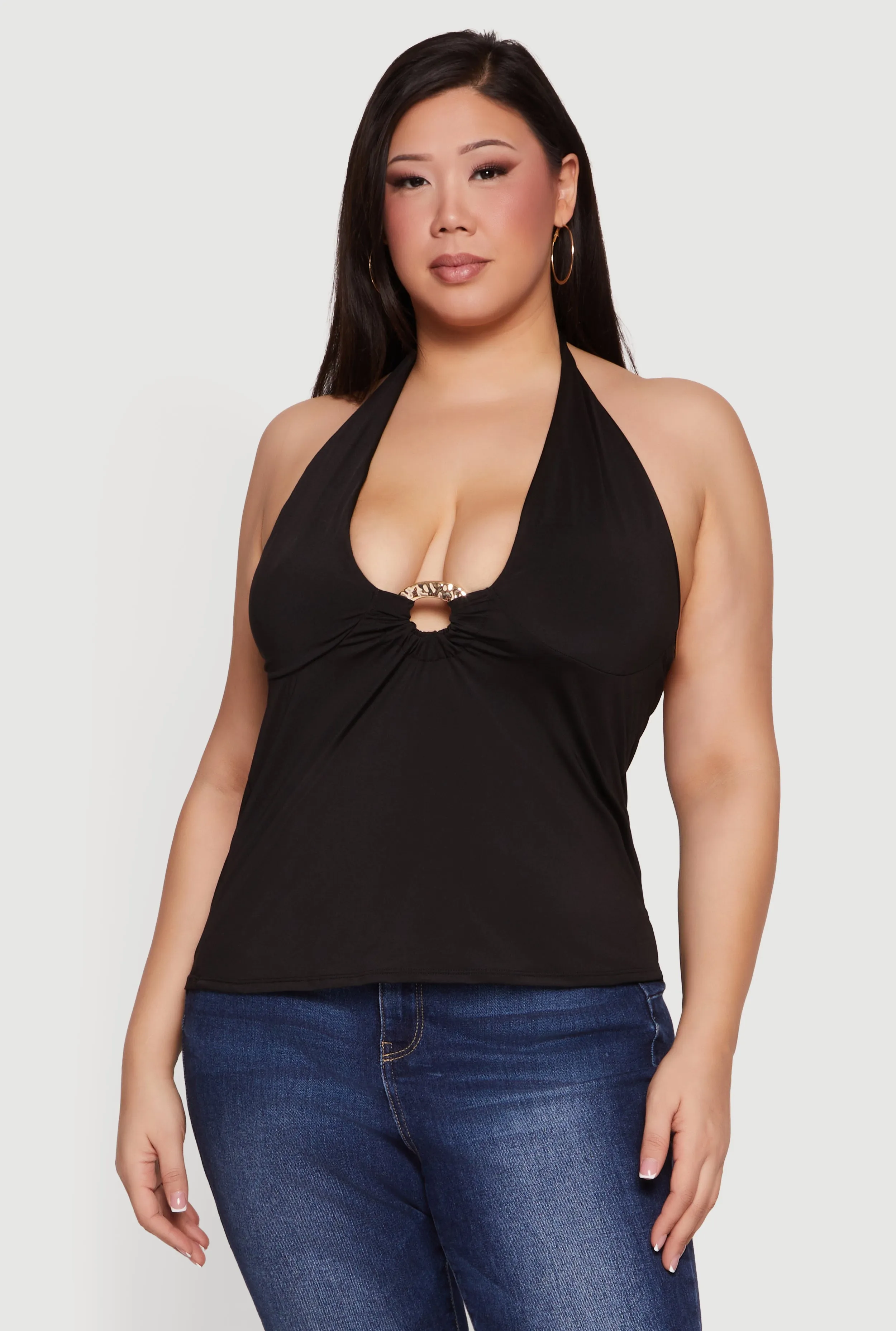 Plus Size Metallic O-Ring Keyhole Halter Top sold by Rainbow product image thumbnail 2