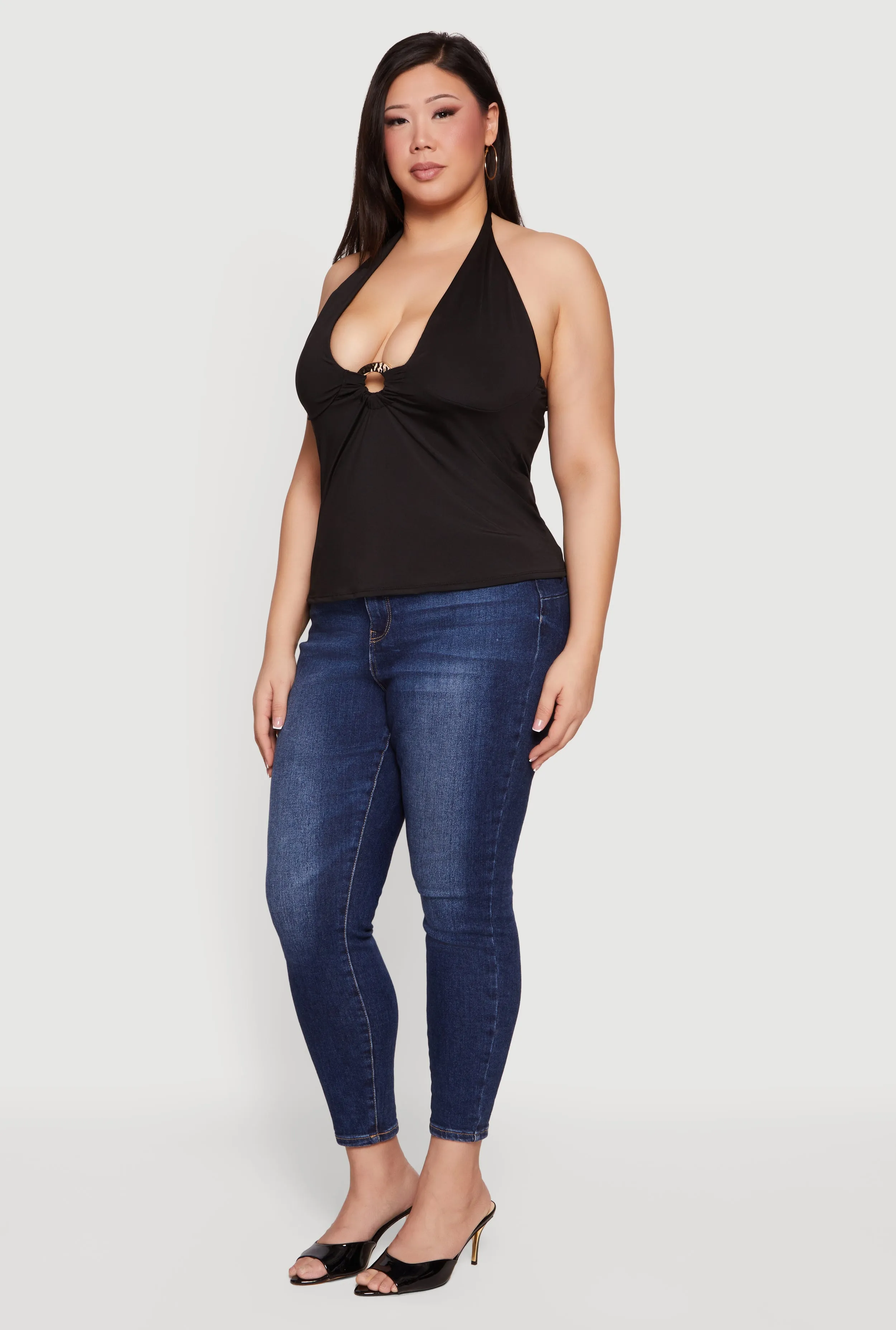 Plus Size Metallic O-Ring Keyhole Halter Top sold by Rainbow product image thumbnail 3