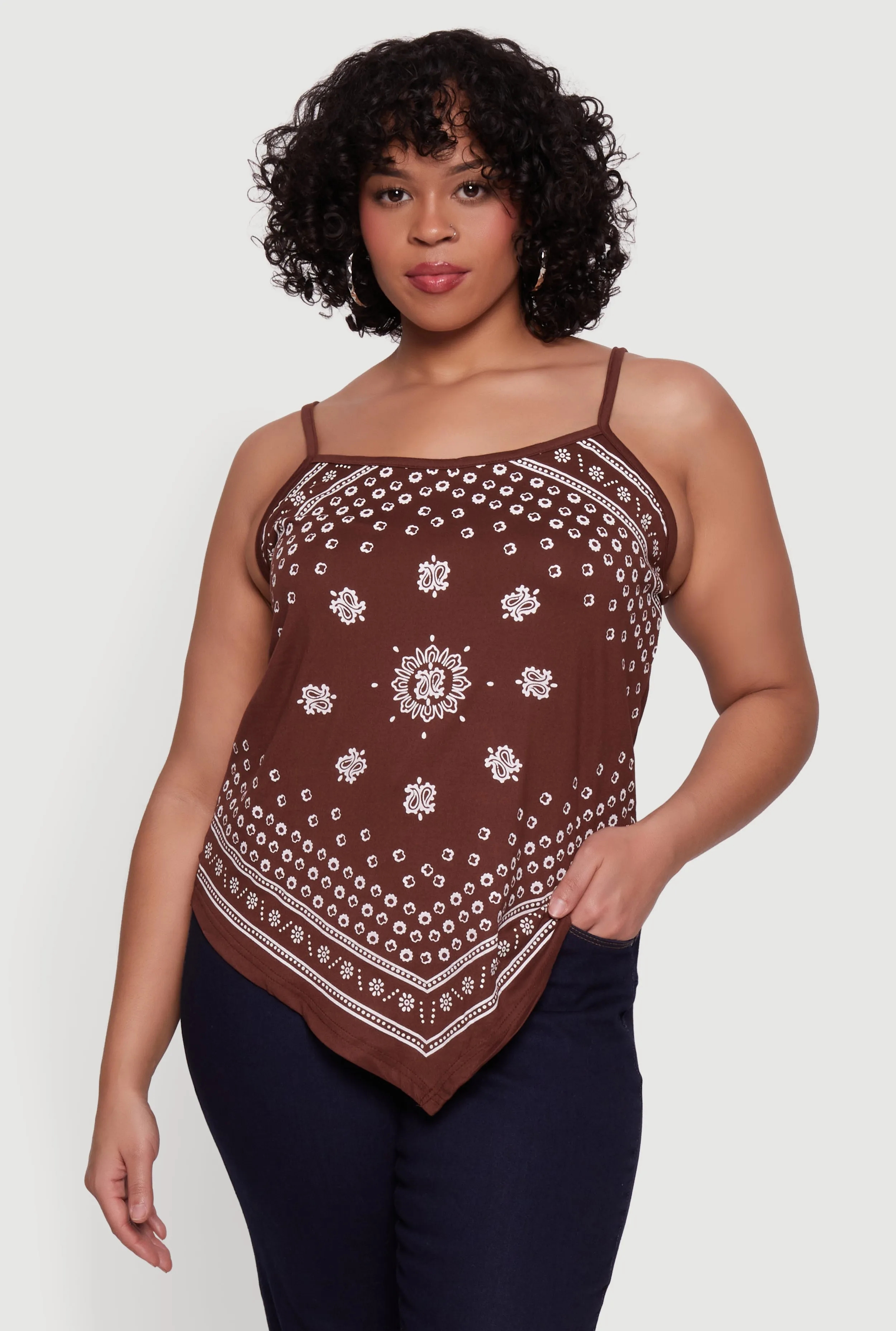 Plus Size Bandana Print Handkerchief Hem Cami Top sold by Rainbow