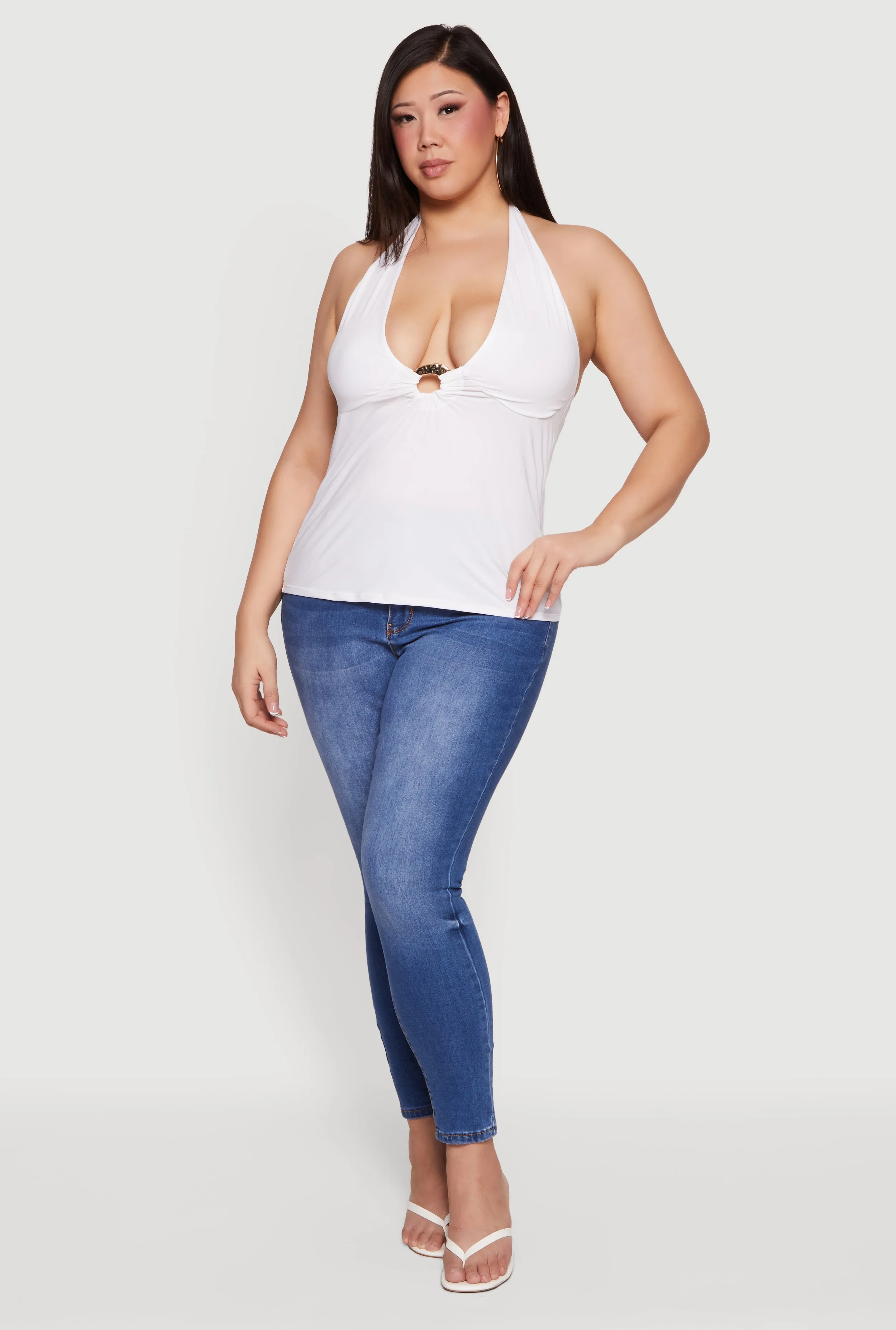 Plus Size Metallic O-Ring Keyhole Halter Top sold by Rainbow