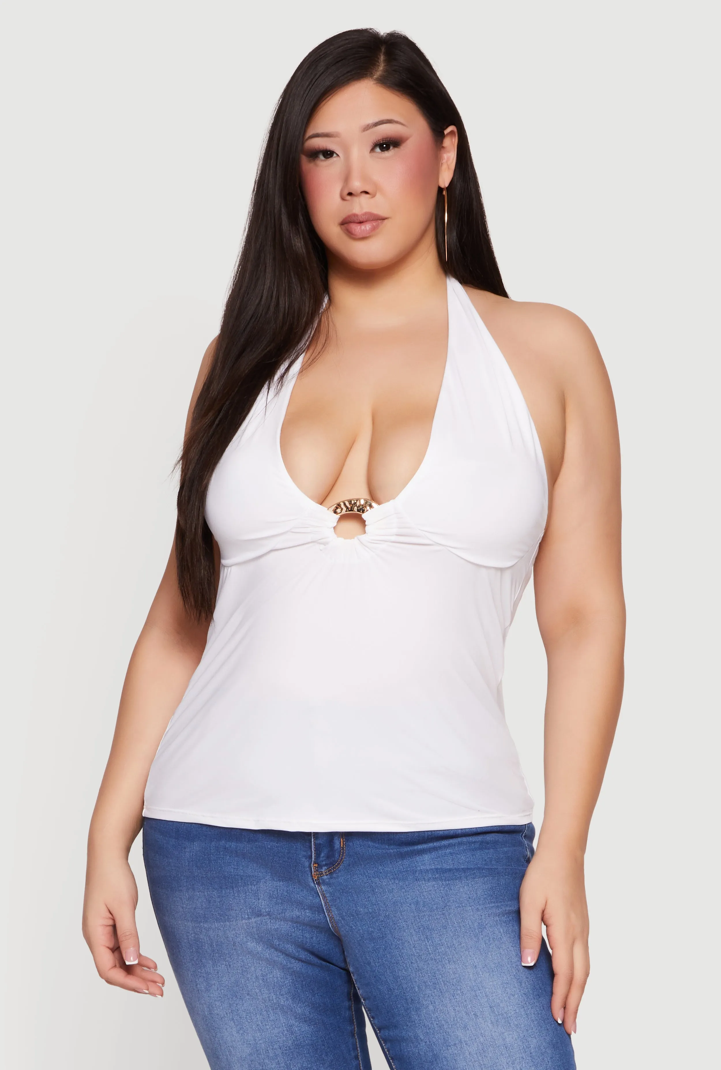 Plus Size Metallic O-Ring Keyhole Halter Top sold by Rainbow product image thumbnail 2